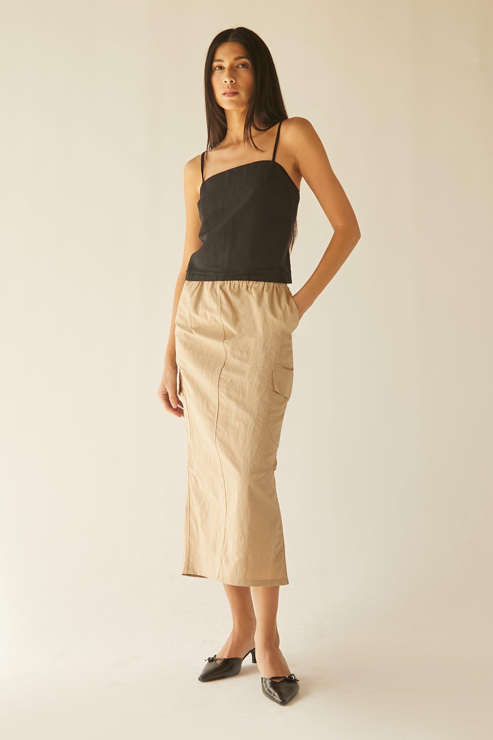 LINEN BLEND OPEN BACK TANK TOP by OAK + FORT