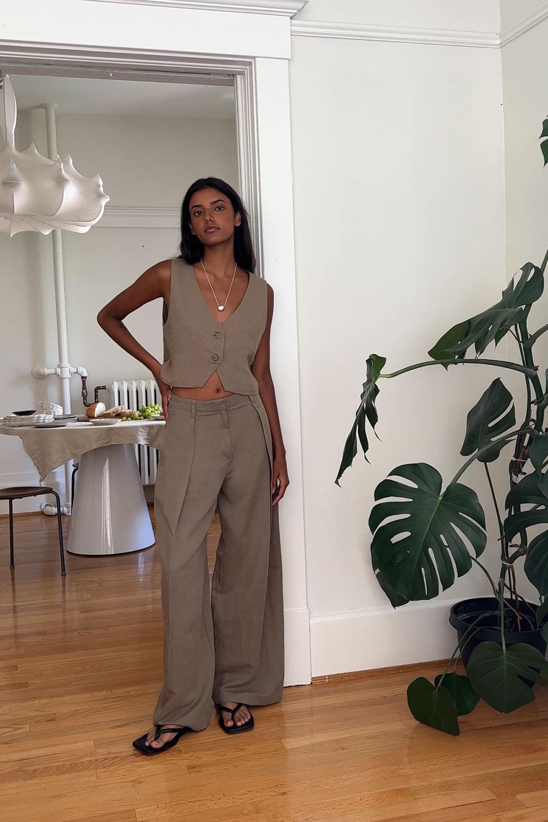 LINEN BLEND STRAIGHT LEG PANT by OAK + FORT
