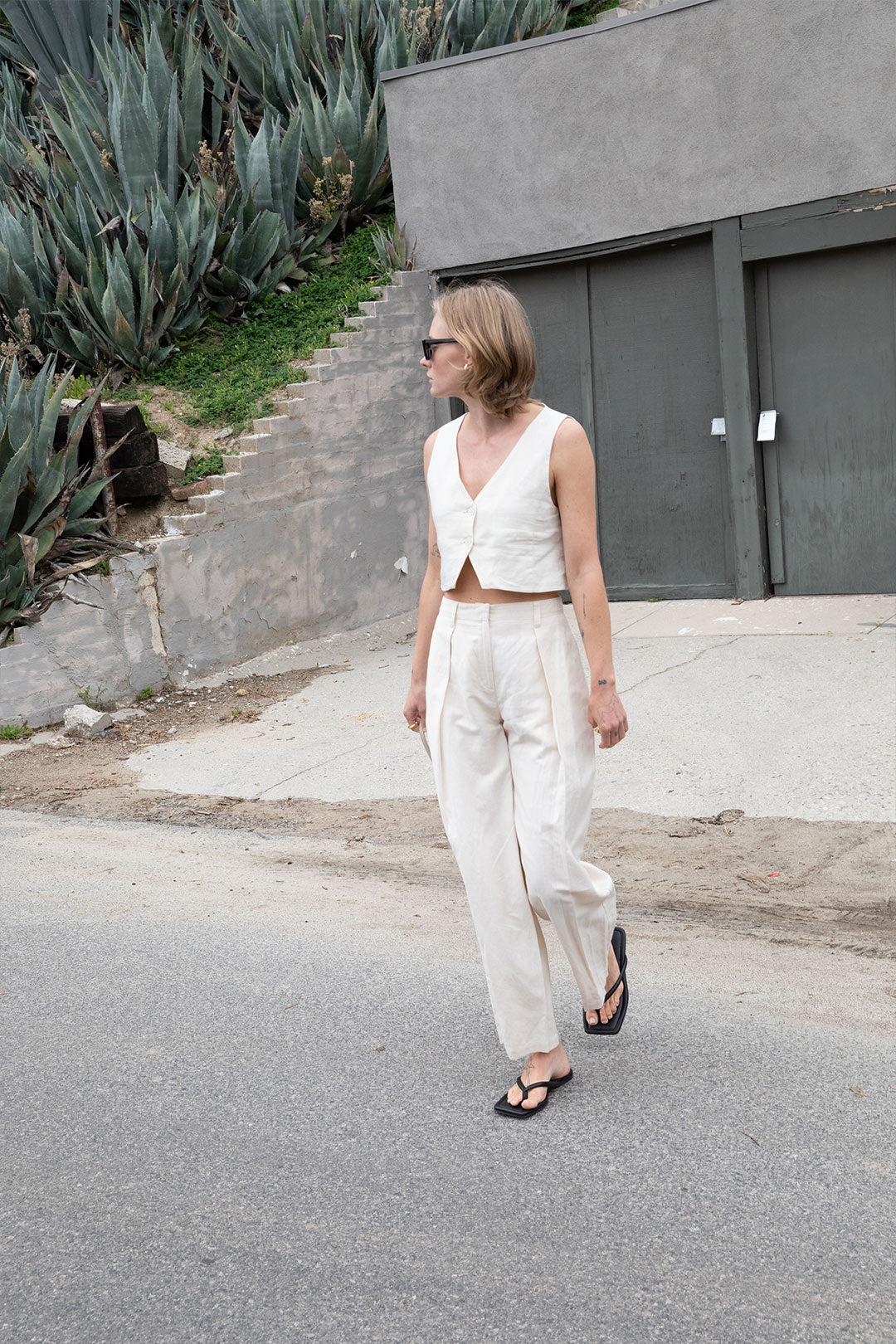 LINEN BLEND STRAIGHT LEG PANT by OAK + FORT