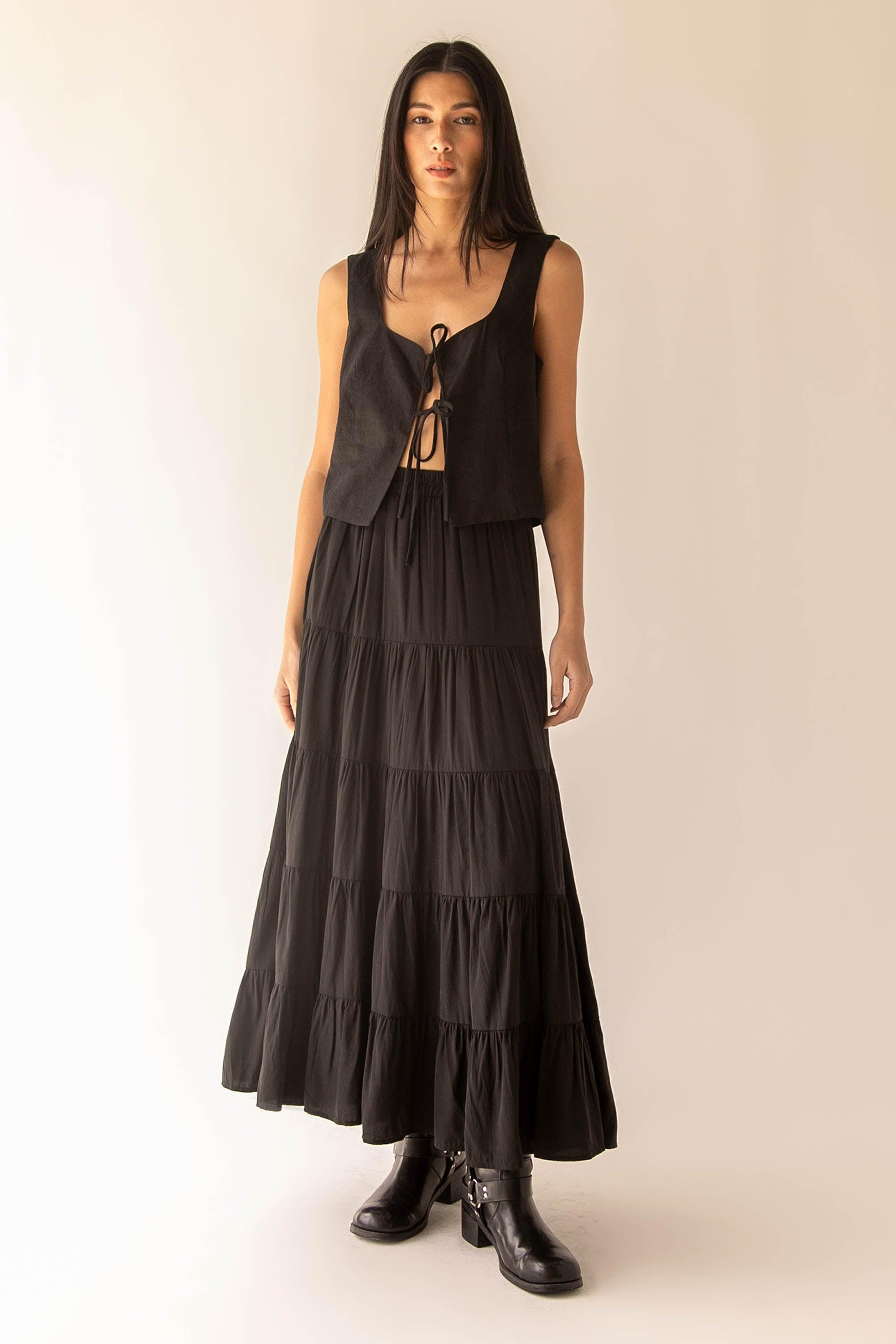 LINEN BLEND TIE FRONT TANK TOP by OAK + FORT
