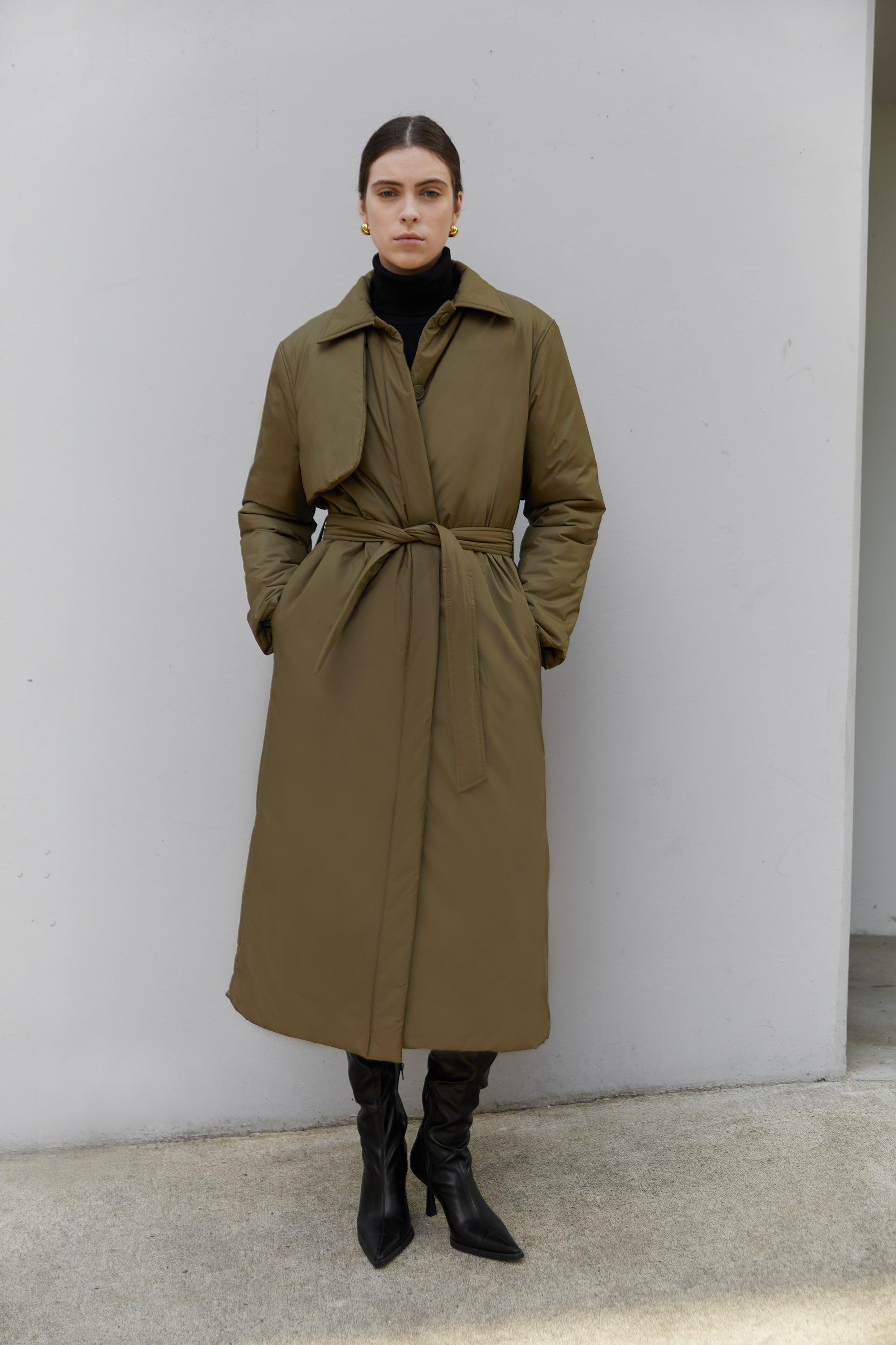 LONG BELTED PUFFER COAT by OAK + FORT