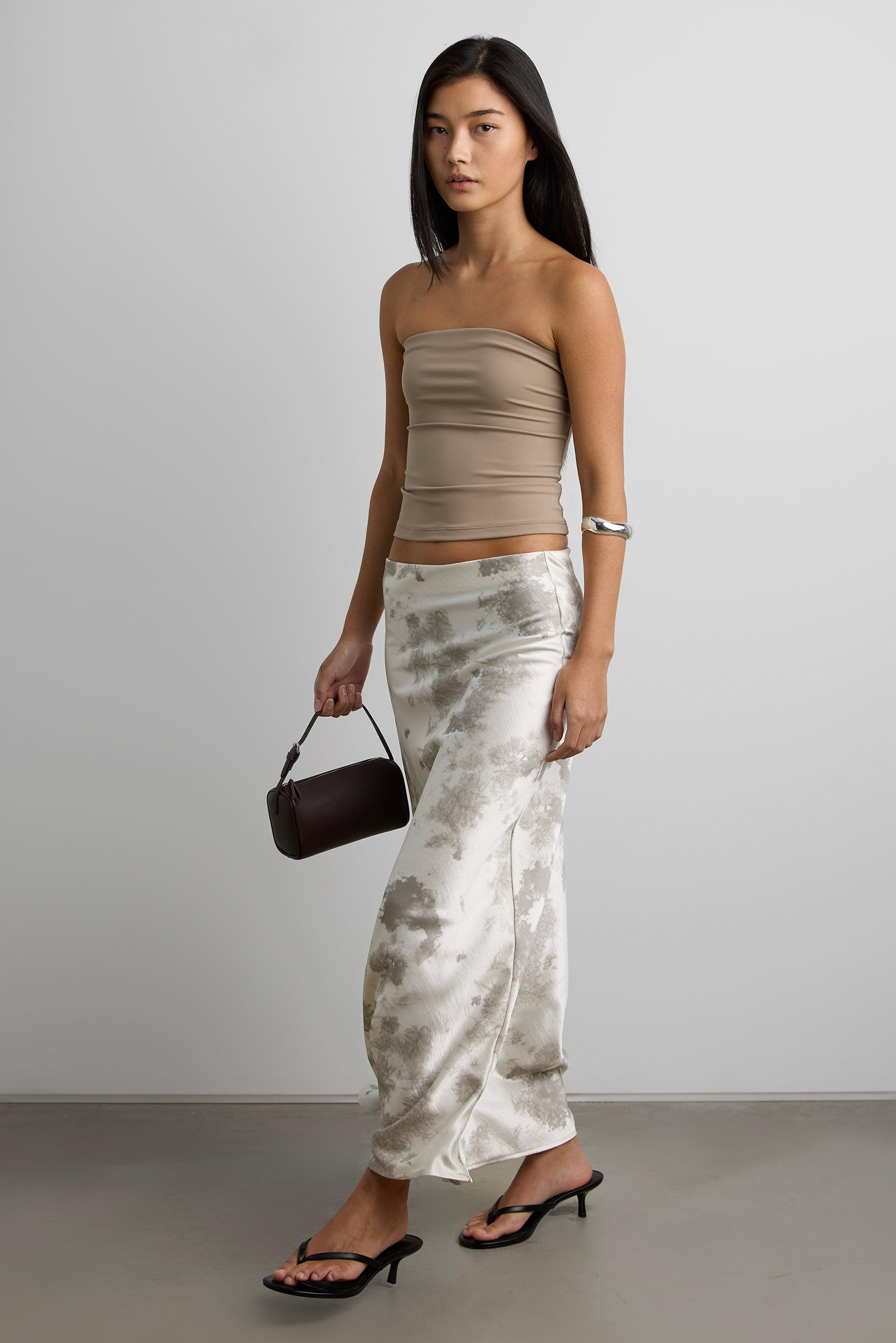 MARBLE PRINT SATIN MAXI SKIRT by OAK + FORT