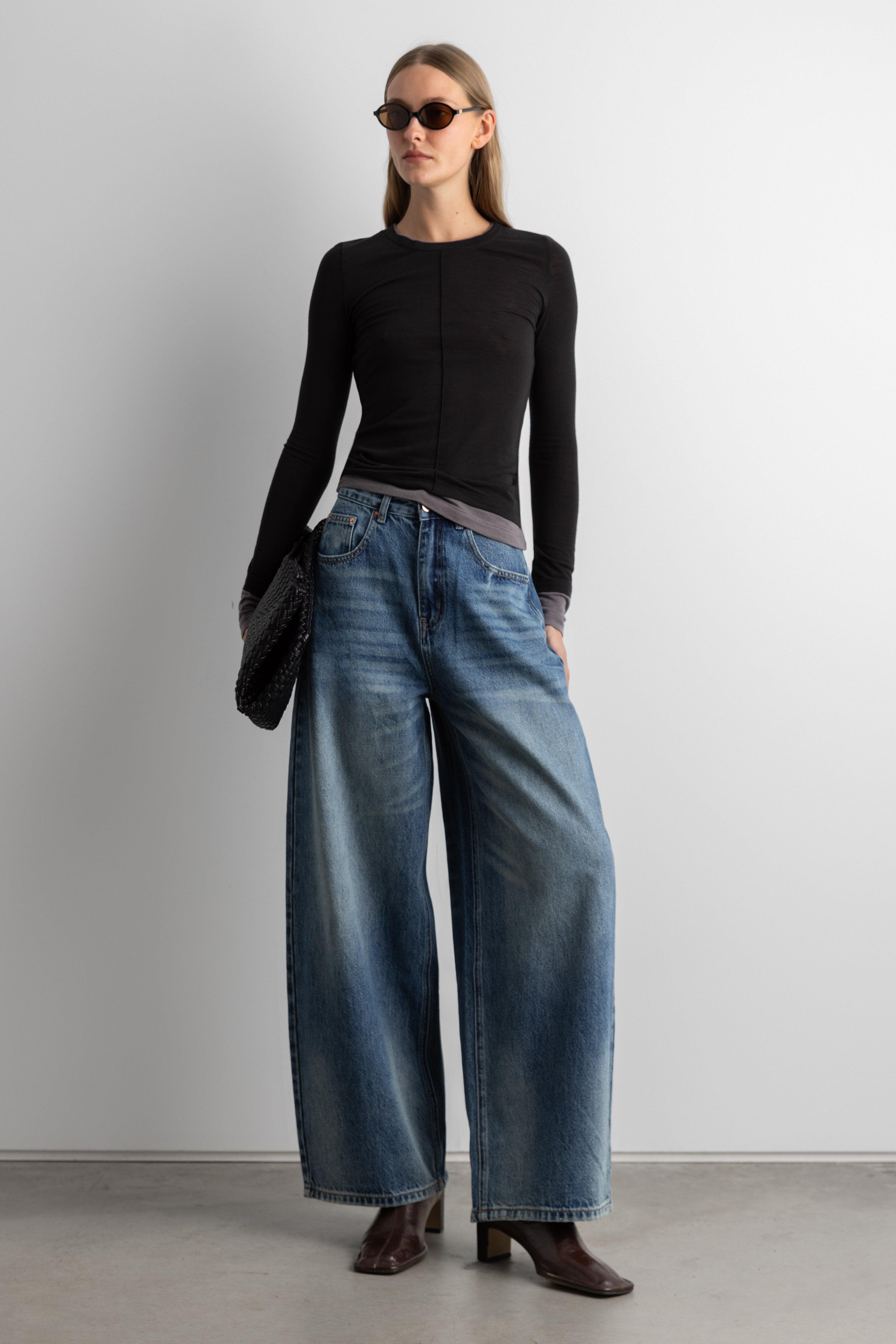 MEDIUM WASH WIDE LEG DENIM JEAN by OAK + FORT
