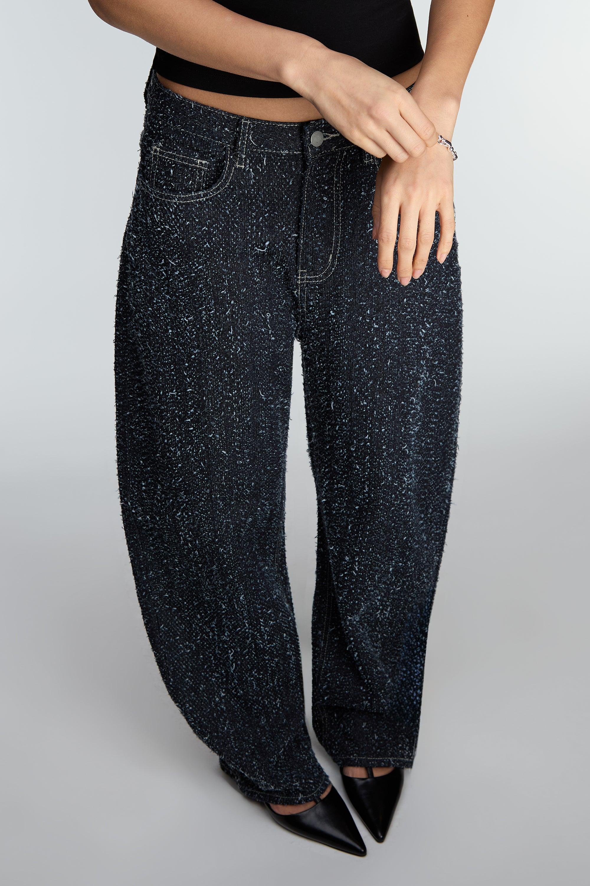 MID-RISE BARREL LEG BOUCLE TEXTURED JEAN by OAK + FORT