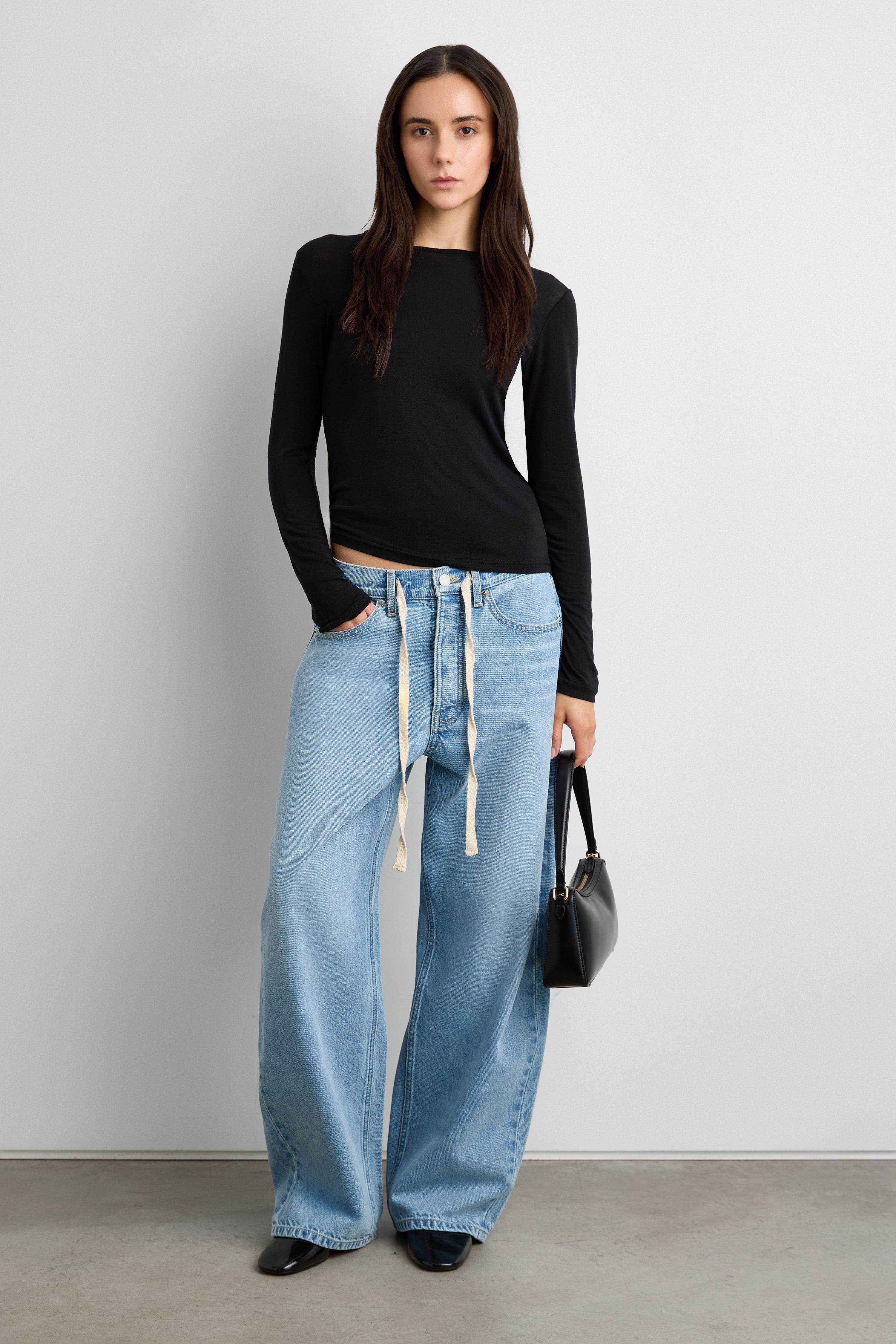 MID-RISE WIDE LEG JEAN WITH DRAWSTRING WAIST by OAK + FORT