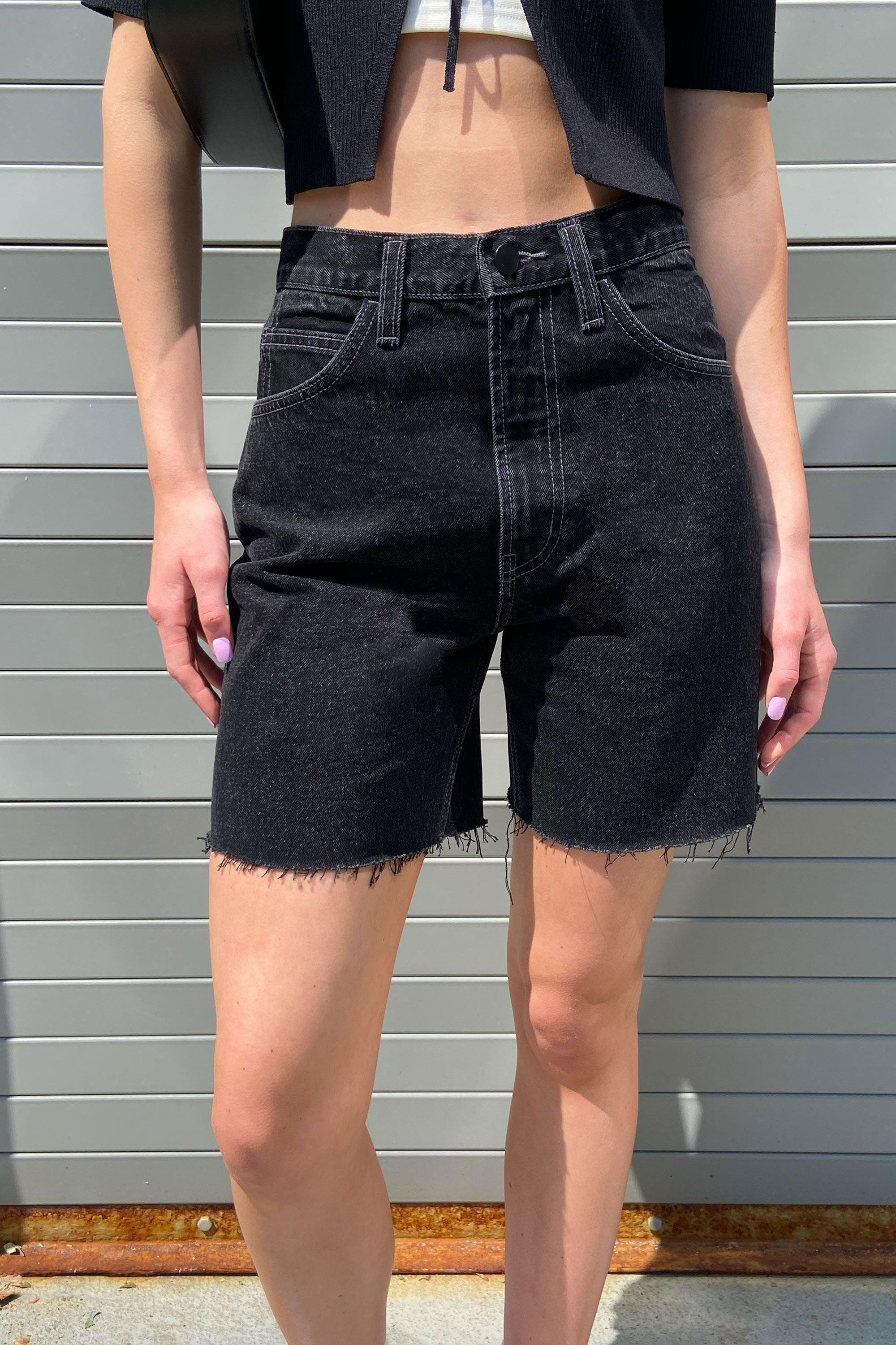 MID THIGH BLACK JEAN SHORT by OAK + FORT