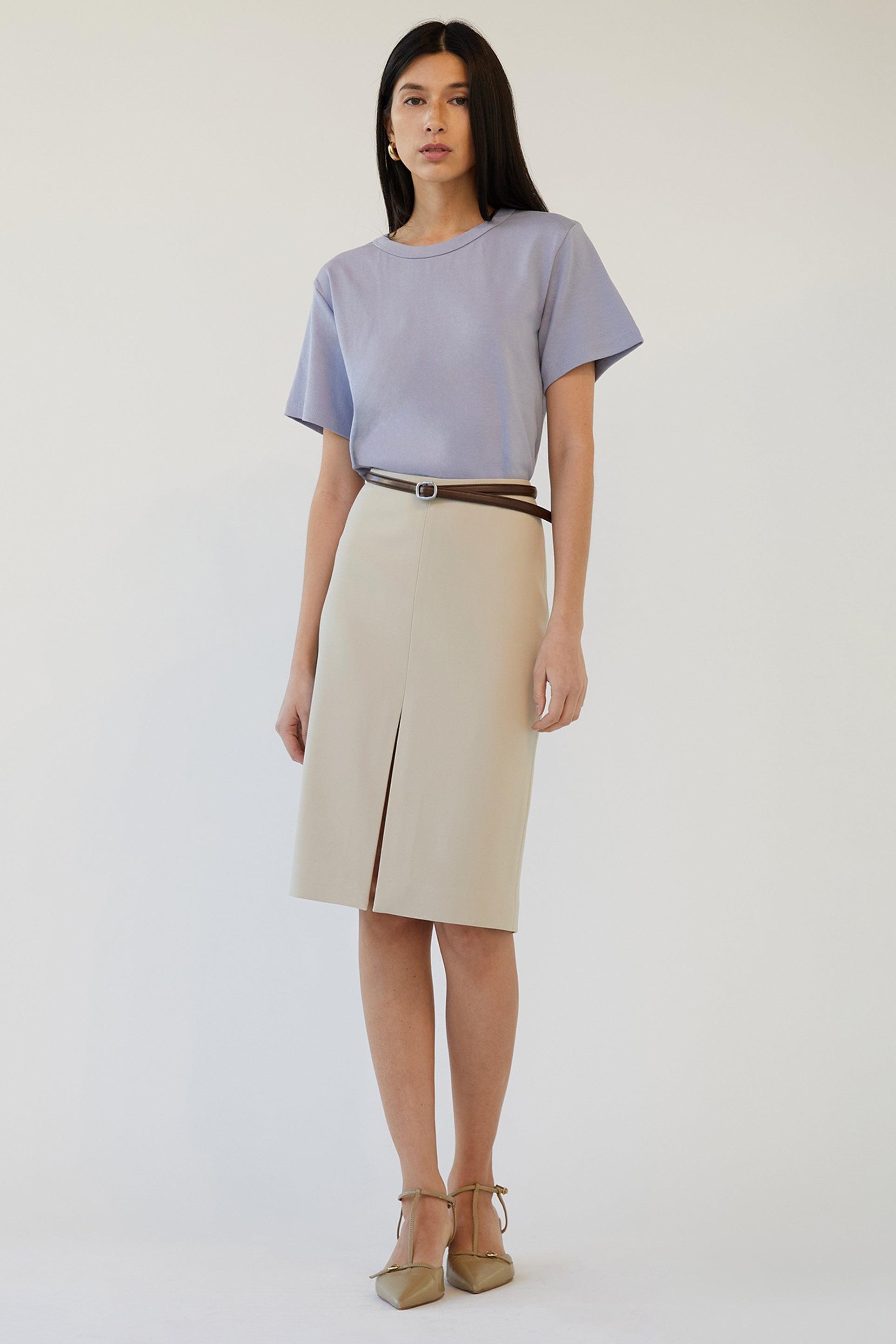 MIDI SUITING SKIRT WITH FRONT SLIT by OAK + FORT