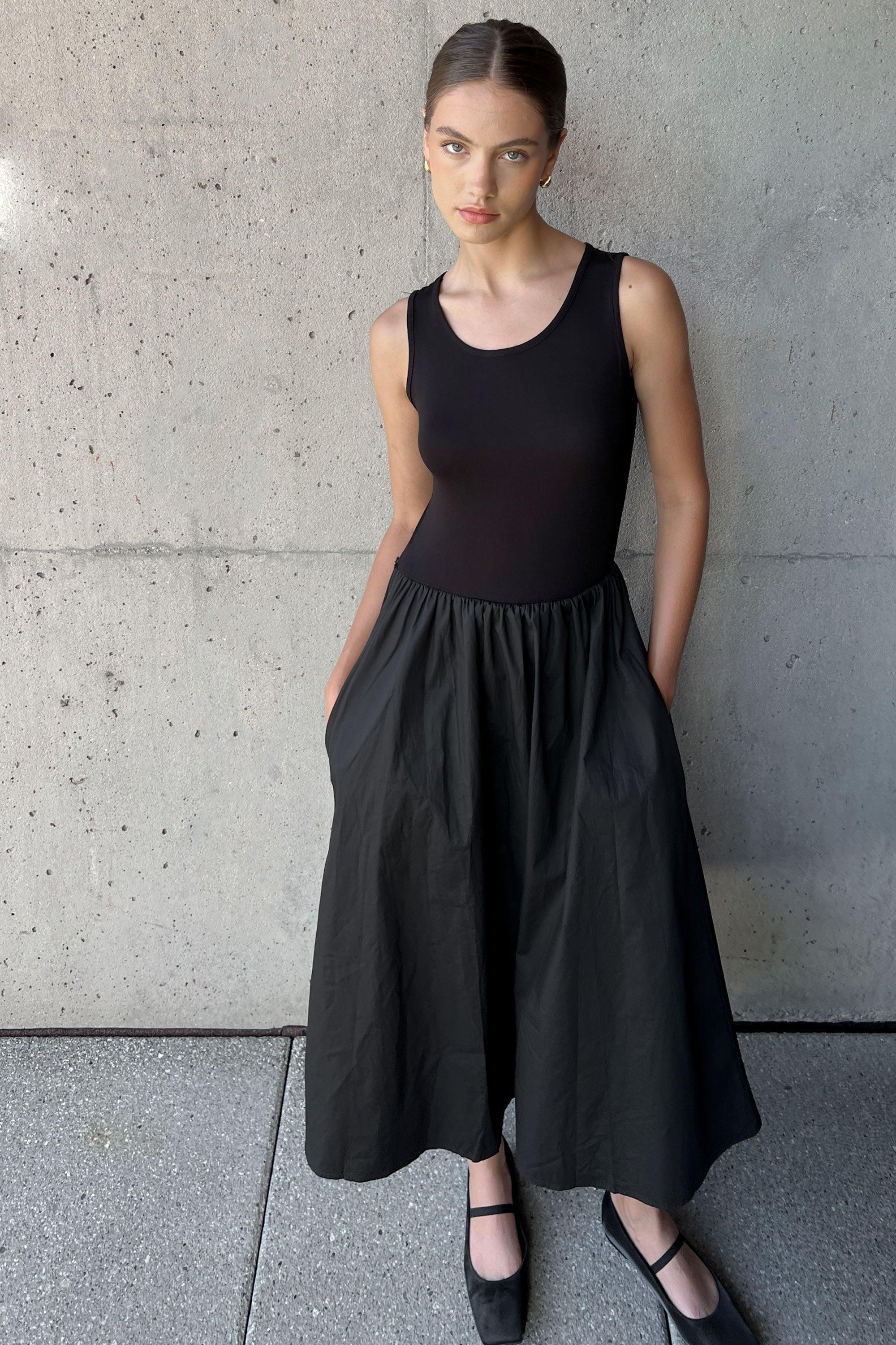 MIXED MATERIAL MIDI DRESS by OAK + FORT