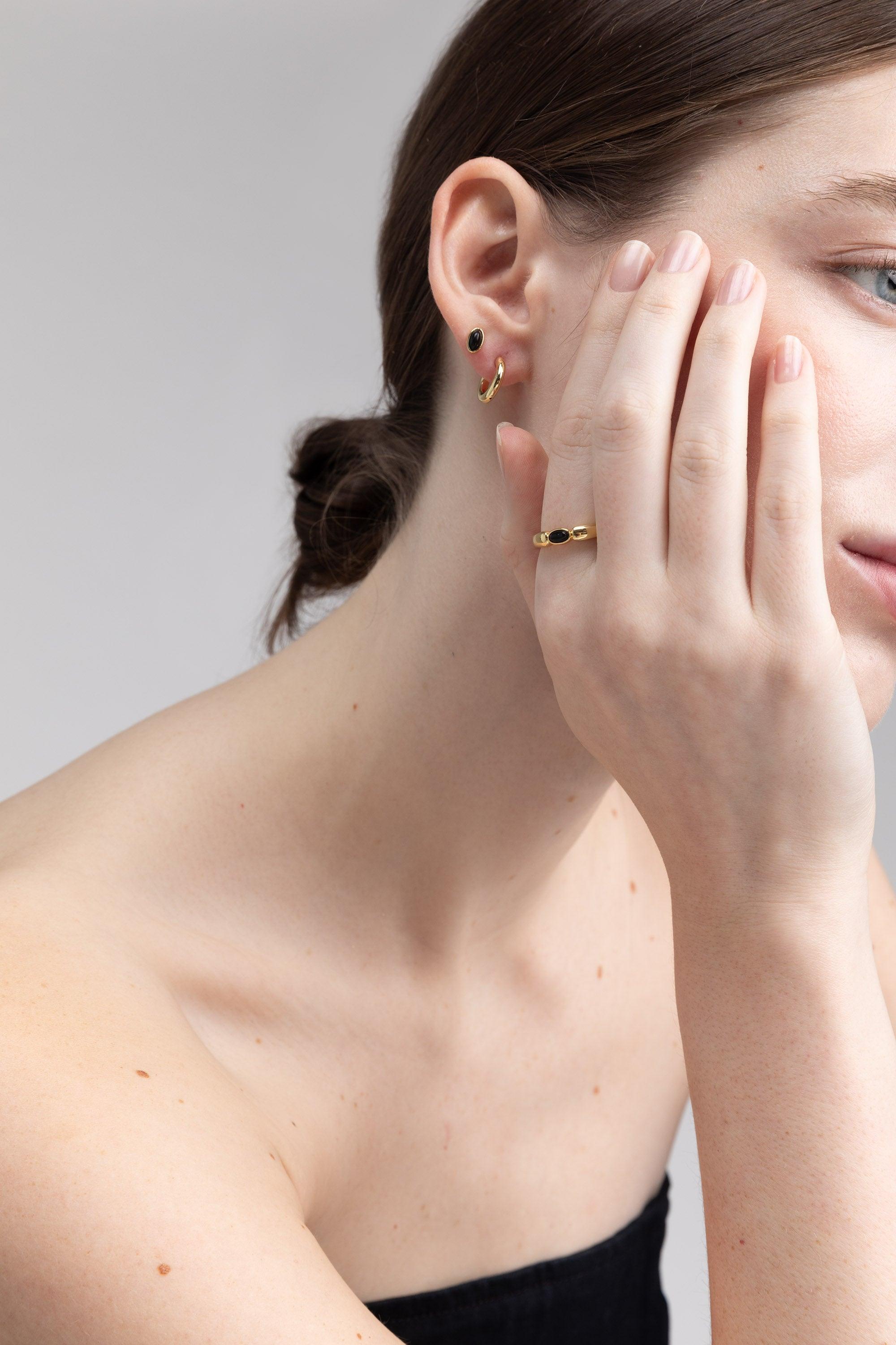 MOON STONE SILVER + ONYX GOLD RING by OAK + FORT