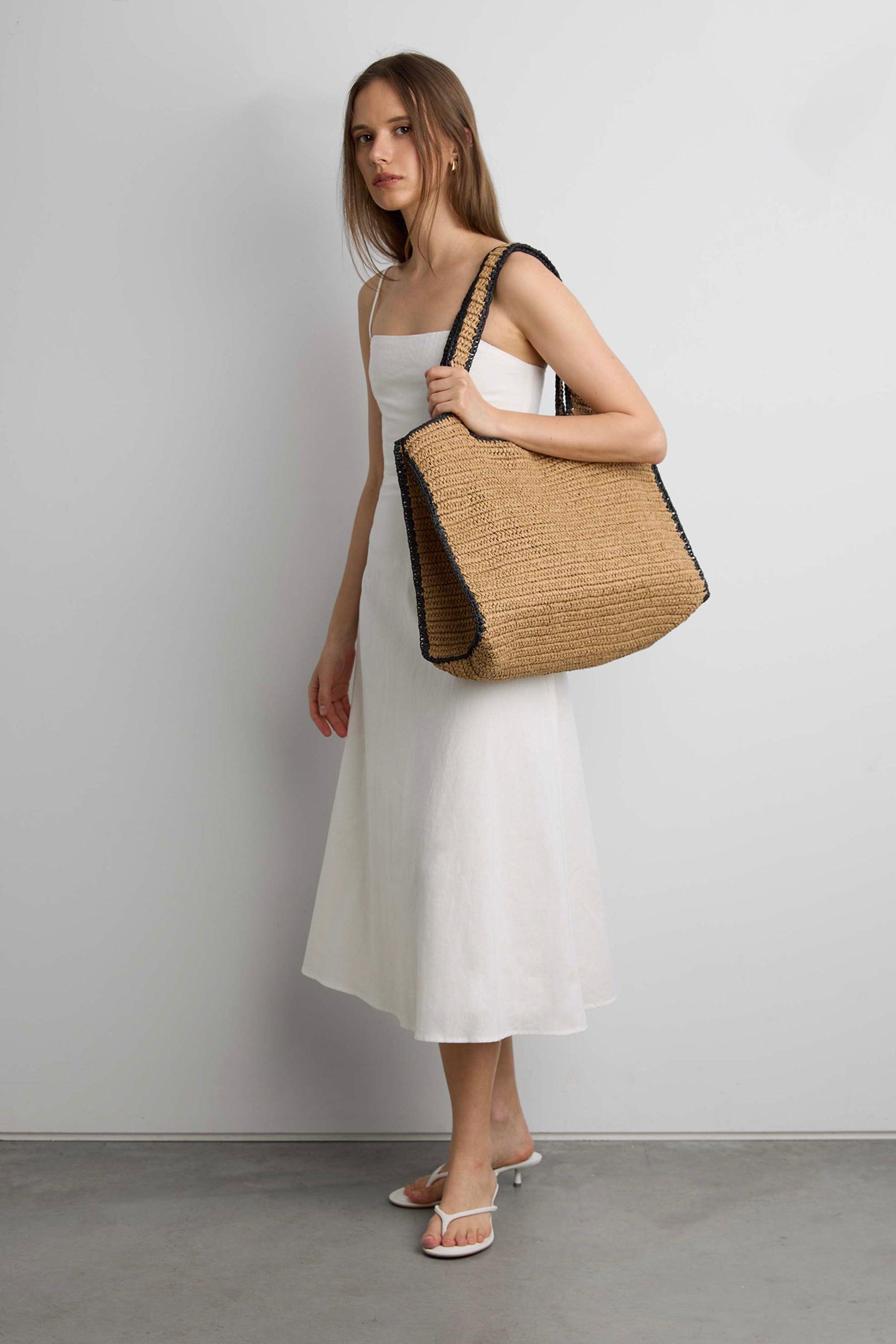 NATURAL STRAW WOVEN TOTE BAG by OAK + FORT