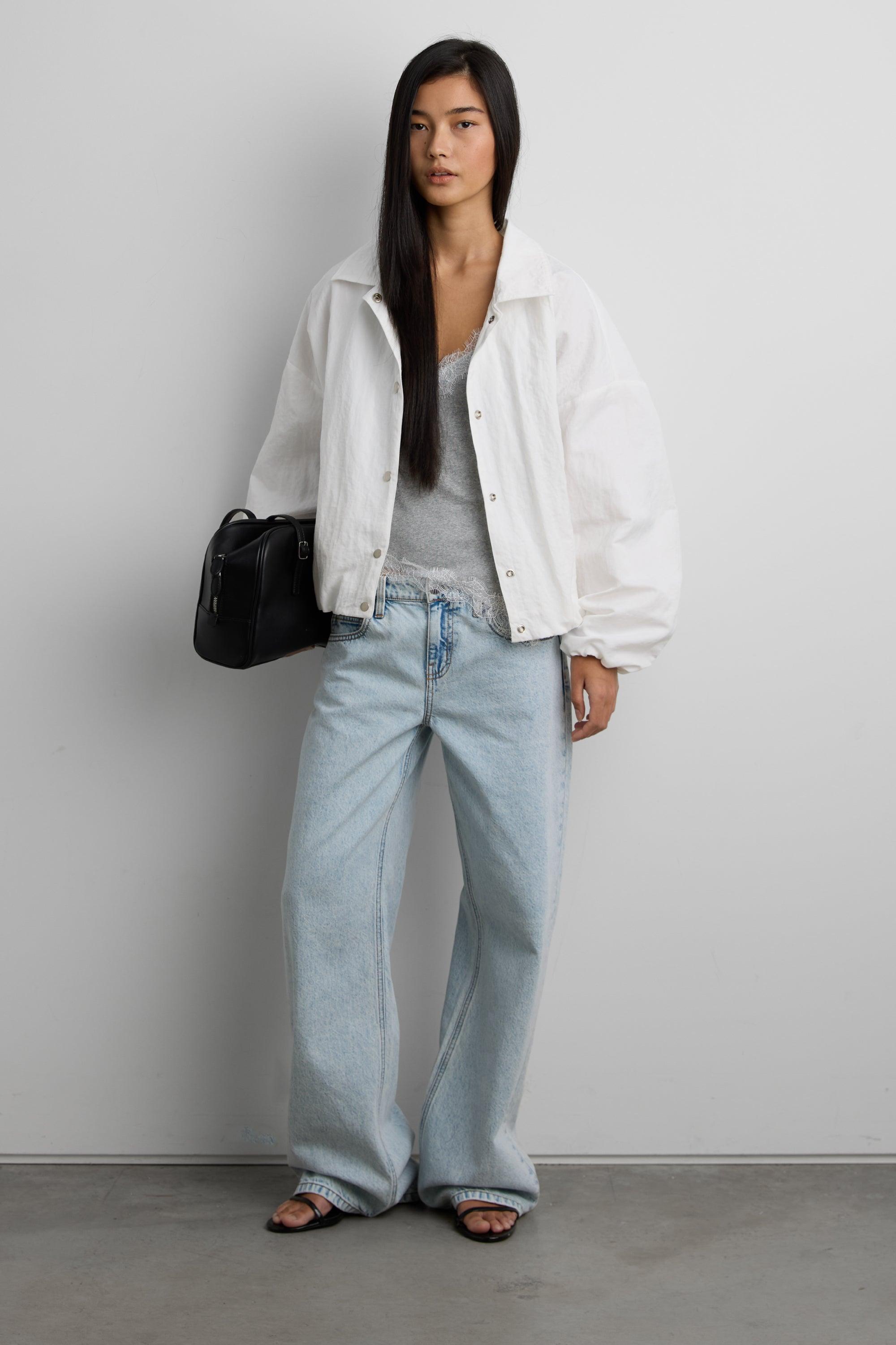 NYLON BUTTON FRONT BALLOON HEM JACKET by OAK + FORT