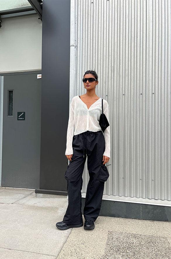 NYLON PANTS WITH RUCHED POCKETS by OAK + FORT