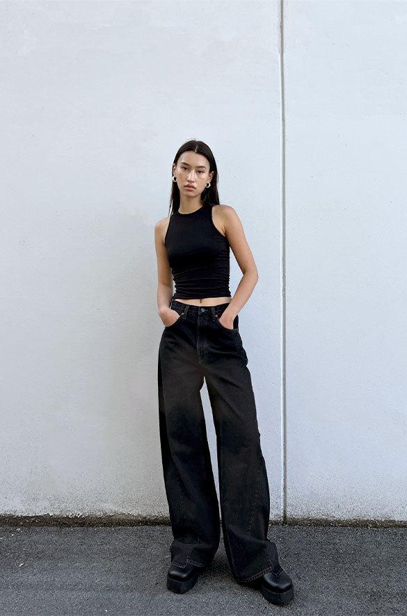 OAK 23 REMIX ASYMMETRICAL HEM HIGH-RISE JEAN by OAK + FORT