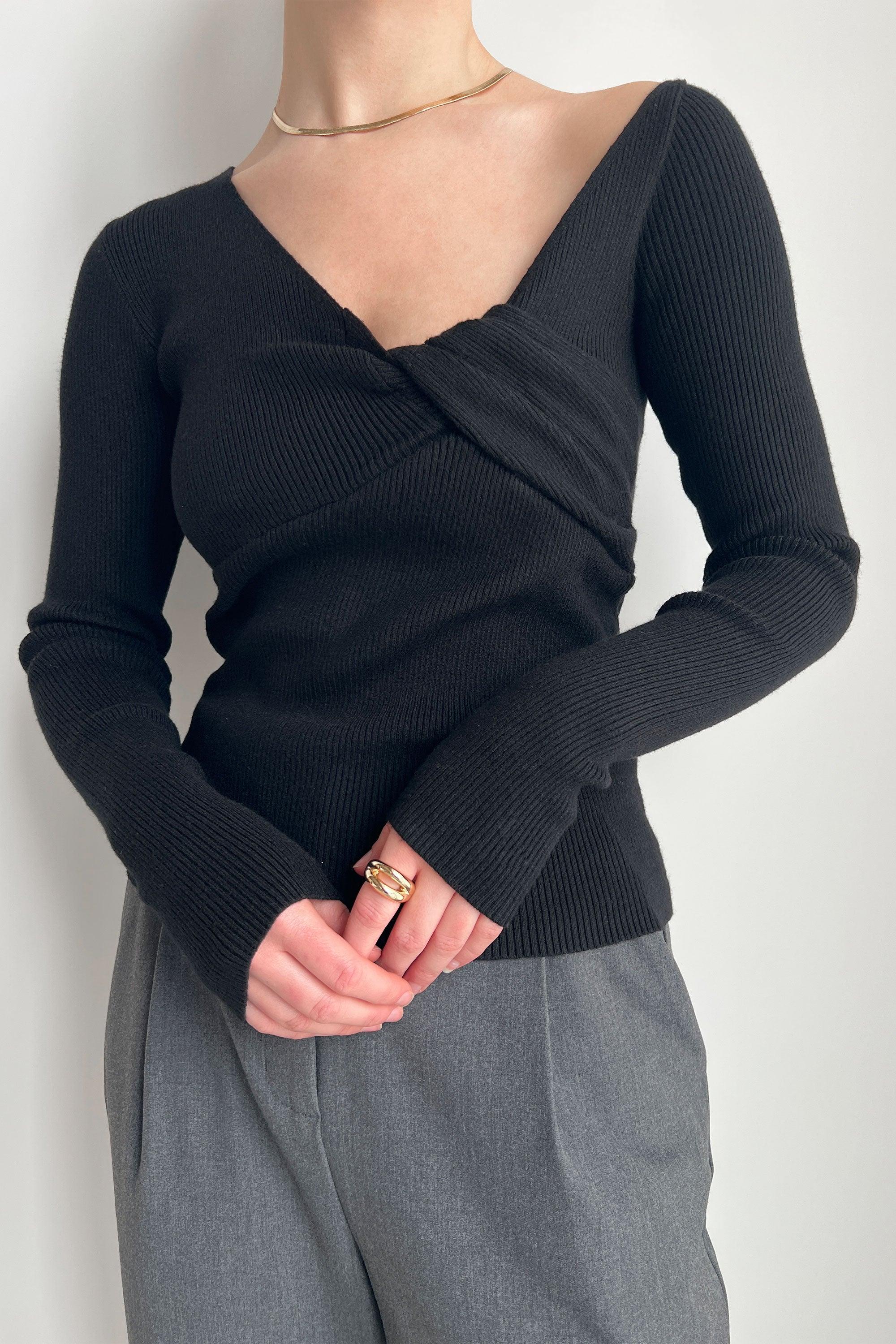 OFF SHOULDER FRONT TWIST SWEATER by OAK + FORT