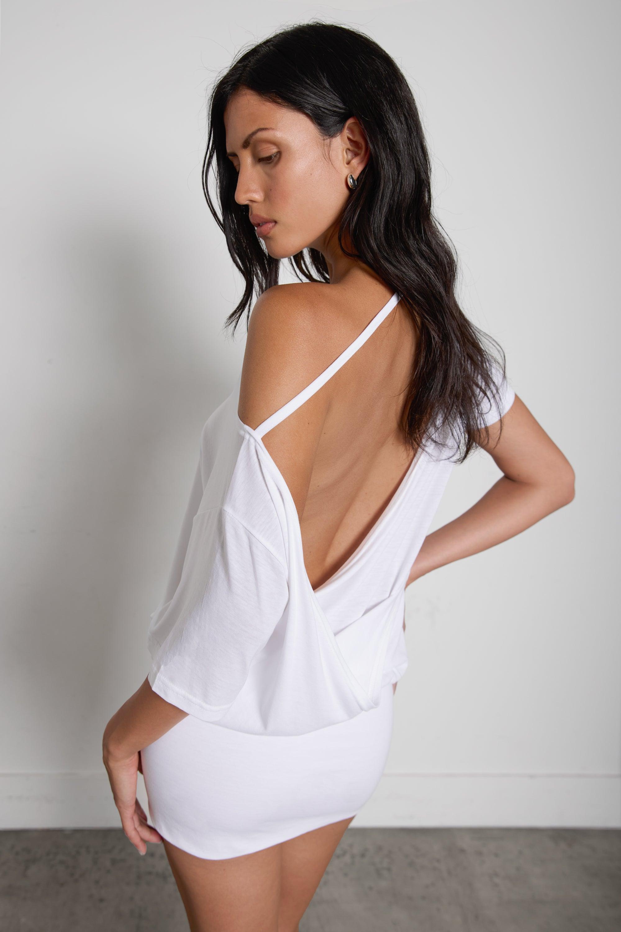 OFF SHOULDER OPEN BACK MINI DRESS by OAK + FORT