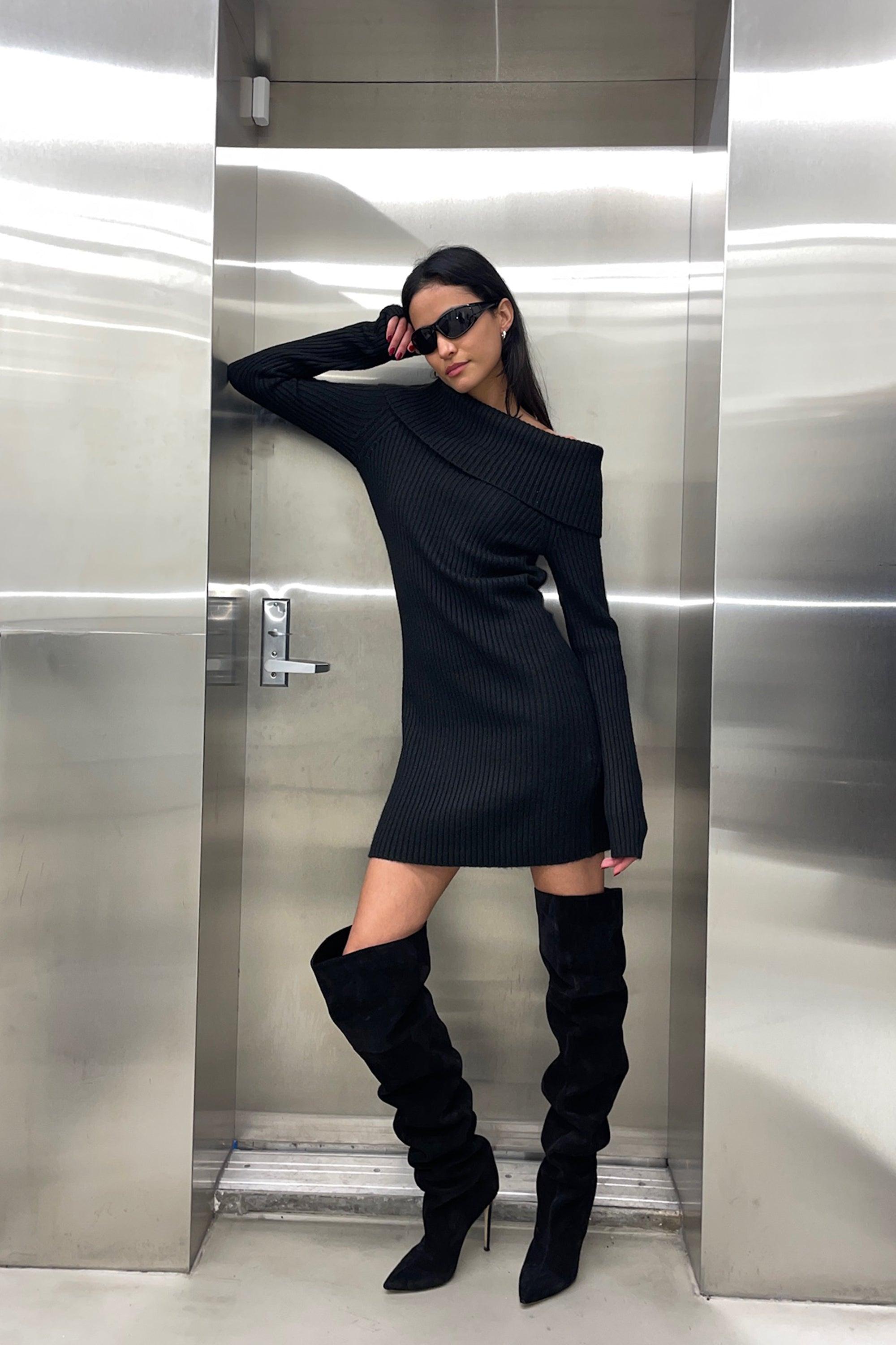 OFF SHOULDER RIB-KNIT MINI DRESS by OAK + FORT