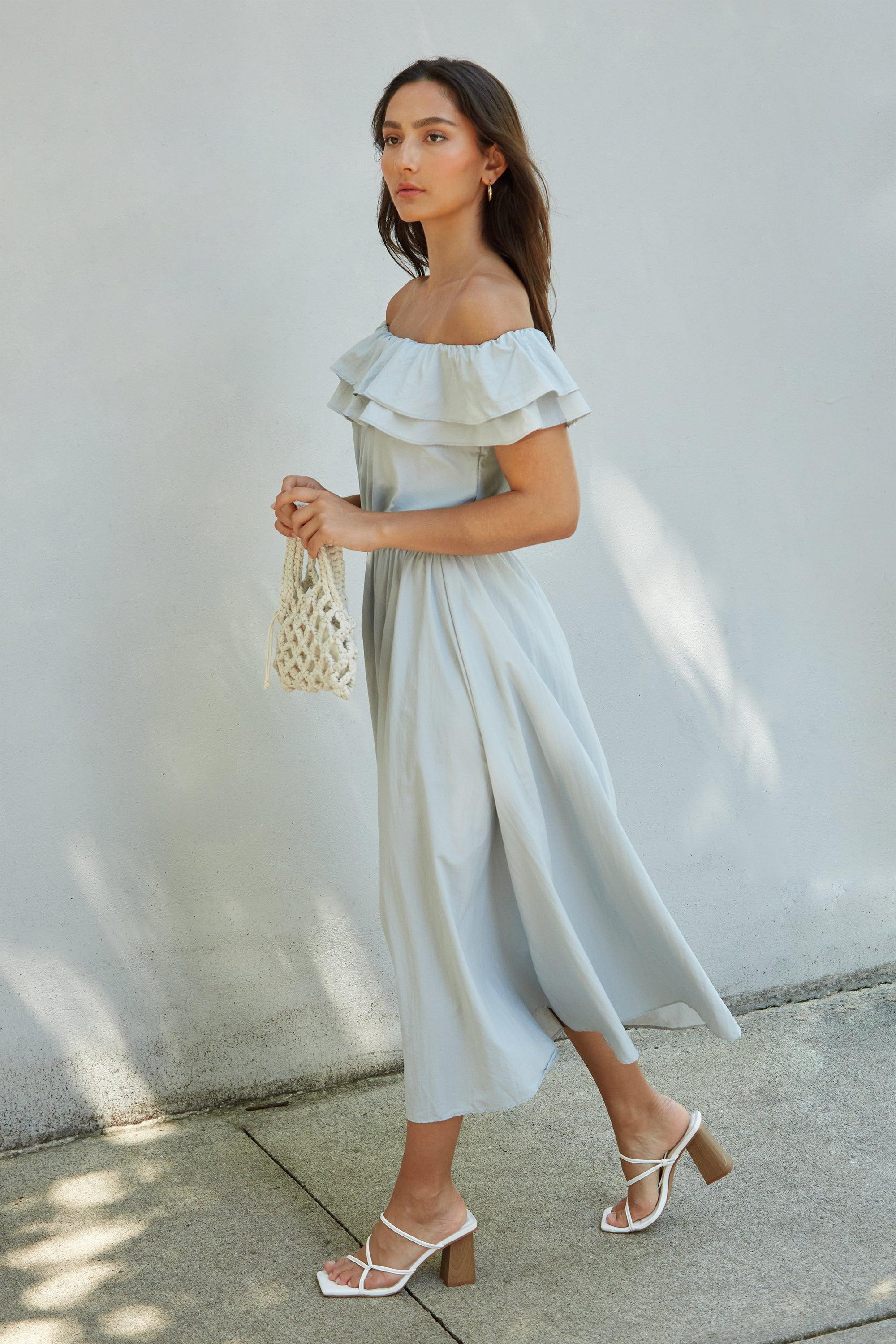 OFF SHOULDER RUFFLED DRESS by OAK + FORT