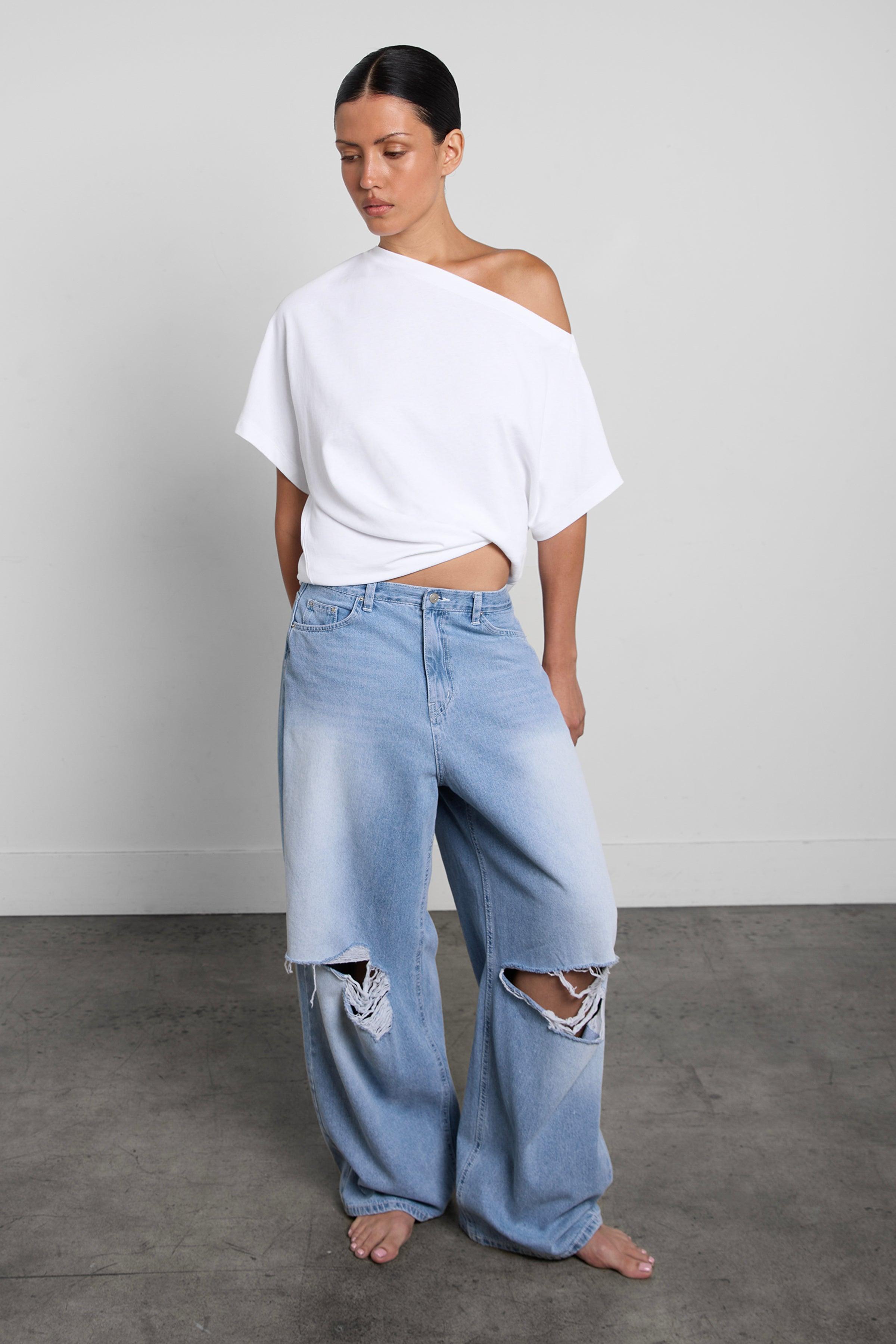 OFF THE SHOULDER COTTON JERSEY T-SHIRT by OAK + FORT