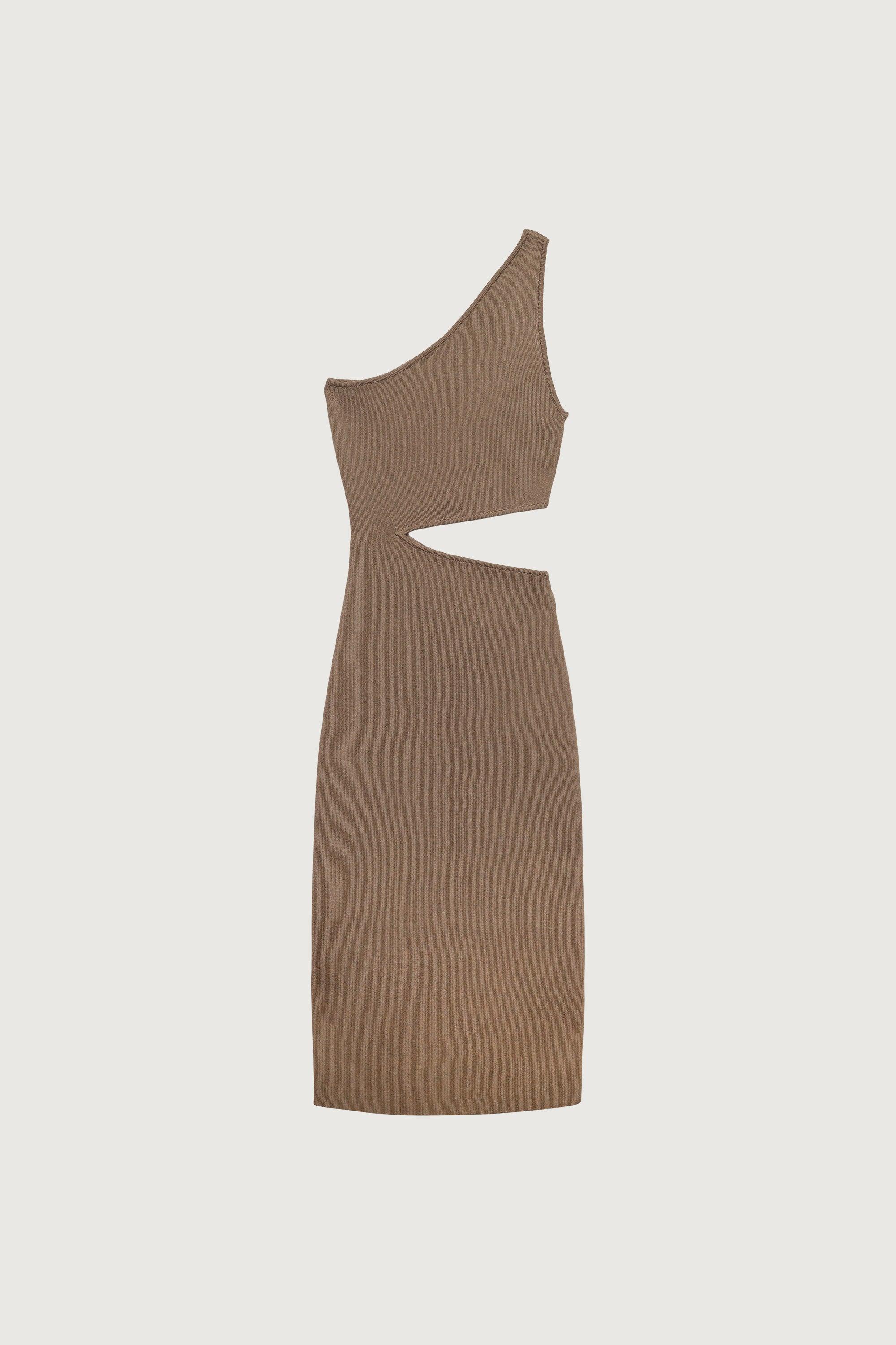 ONE SHOULDER KNIT MIDI DRESS WITH CUTOUT by OAK + FORT