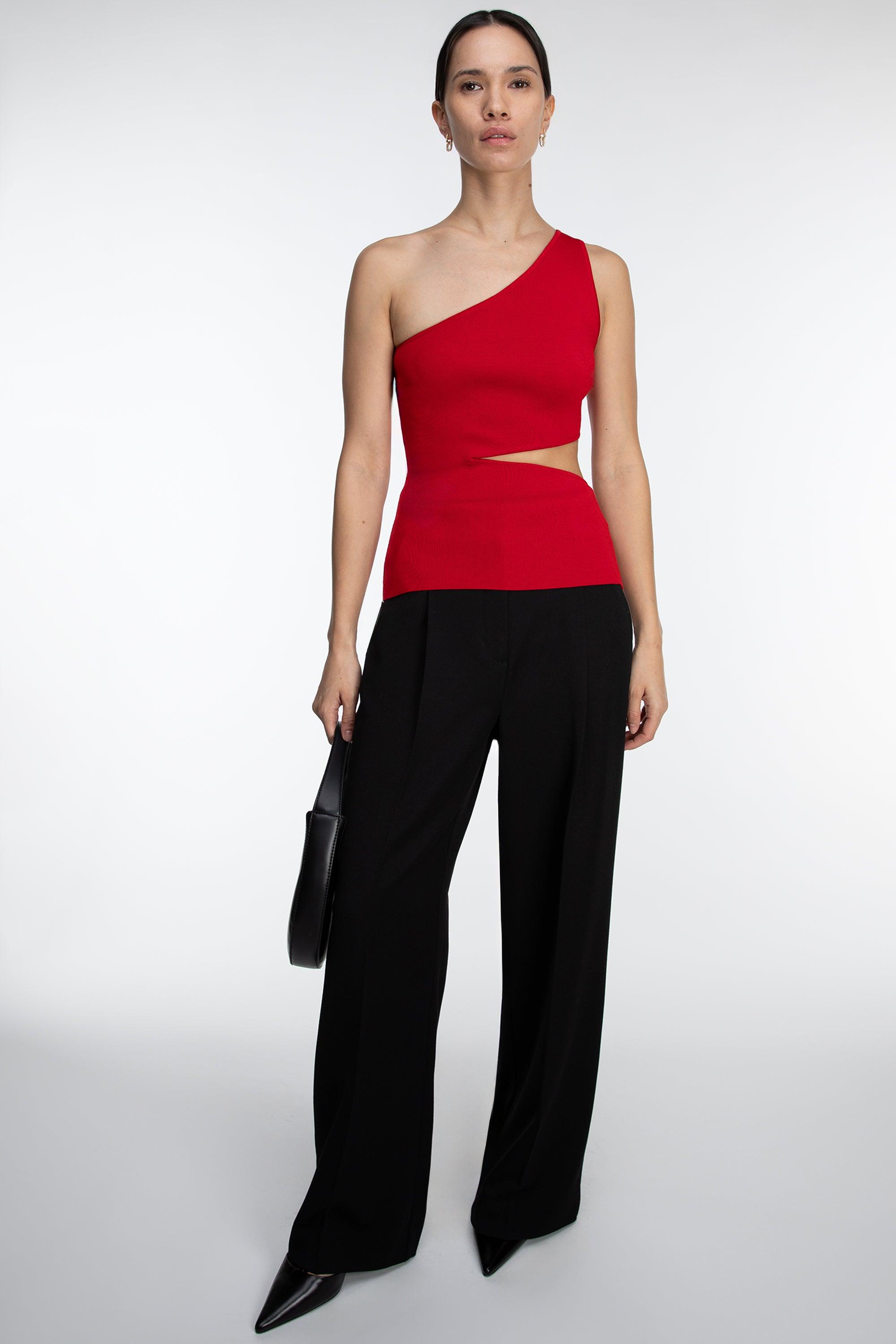 ONE SHOULDER KNIT TANK WITH CUTOUT by OAK + FORT
