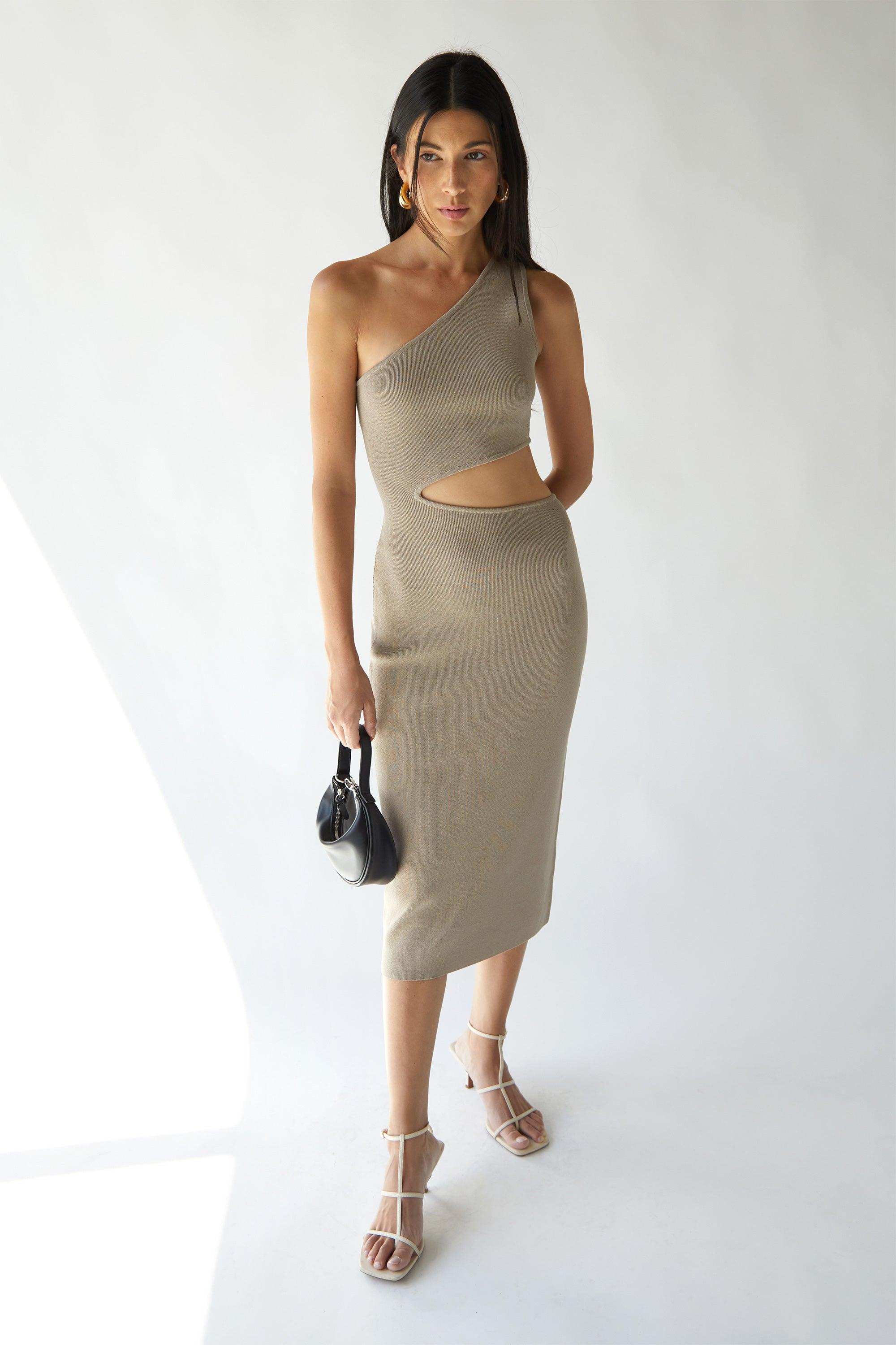 ONE SHOULDER MIDI DRESS WITH CUTOUT by OAK + FORT