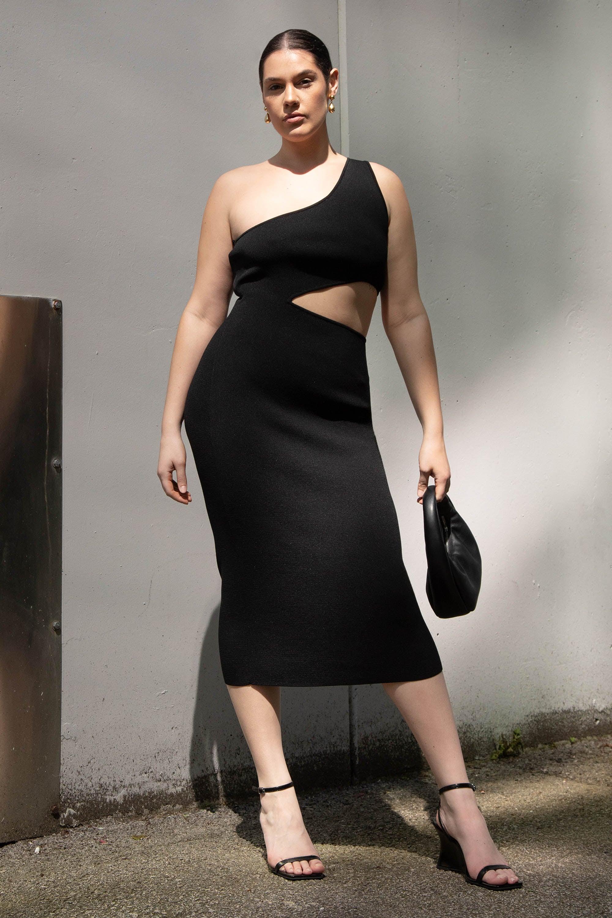 ONE SHOULDER MIDI DRESS WITH CUTOUT by OAK + FORT