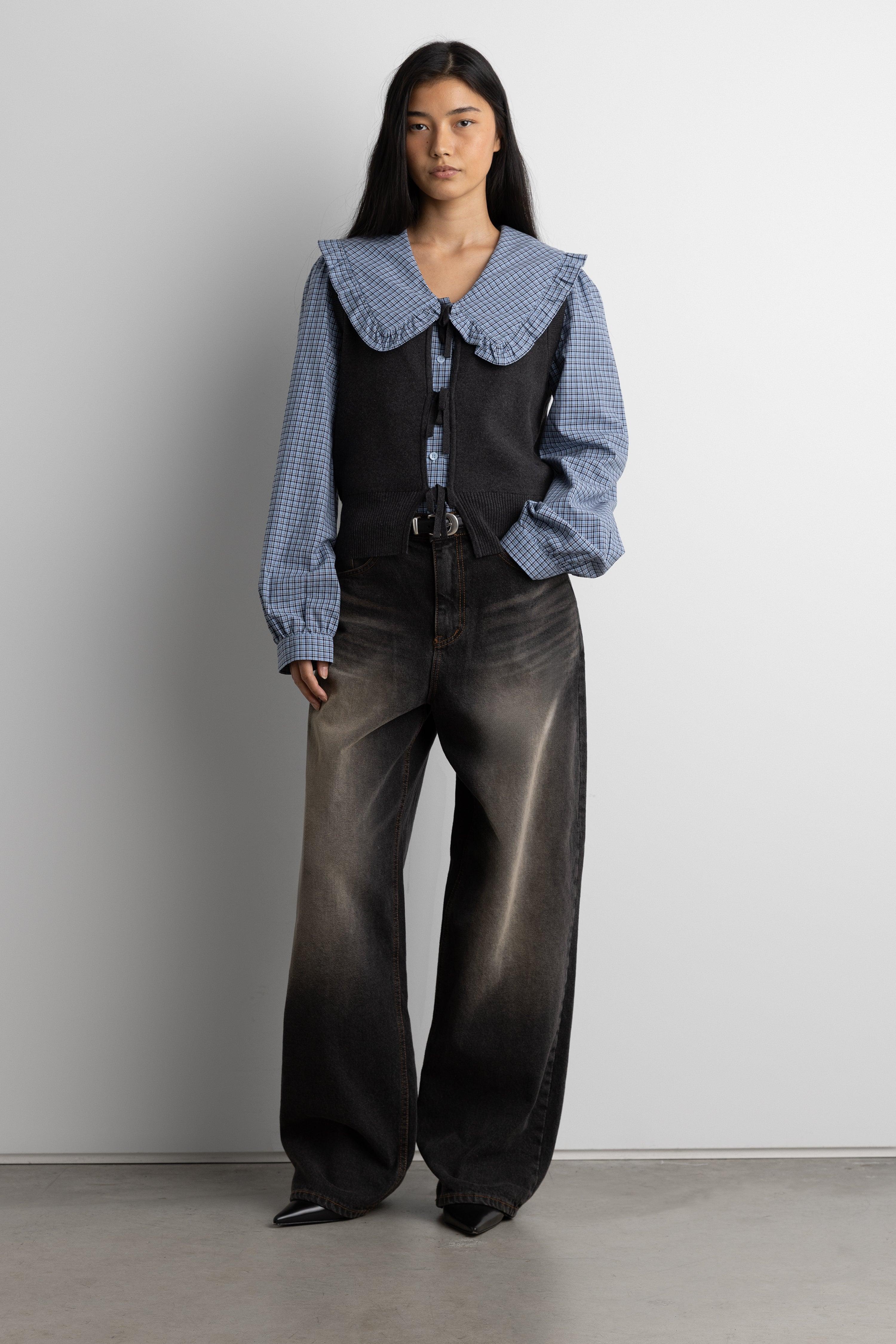 OPEN FRONT SWEATER VEST WITH TIES by OAK + FORT