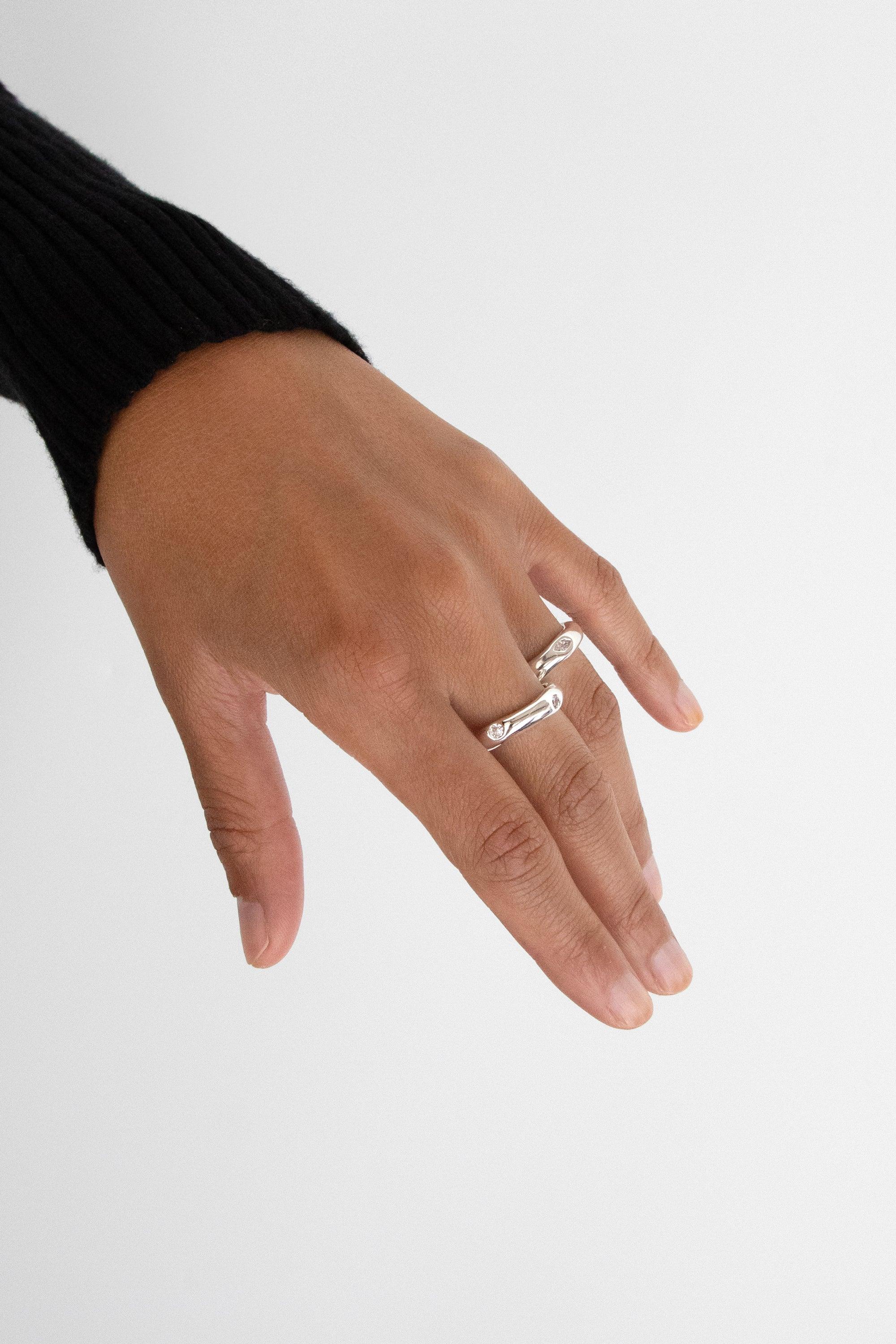 ORGANIC SHAPED RING WITH ZIRCONIA by OAK + FORT
