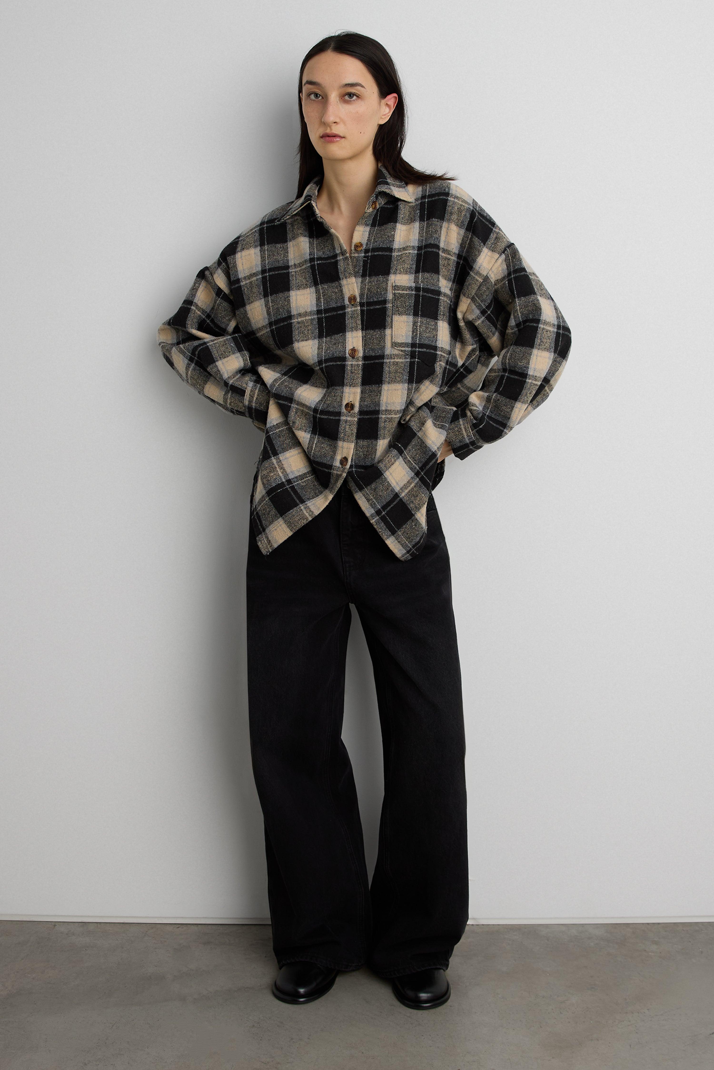 OVERSIZED BRUSHED WOOL PLAID BUTTON UP SHIRT by OAK + FORT