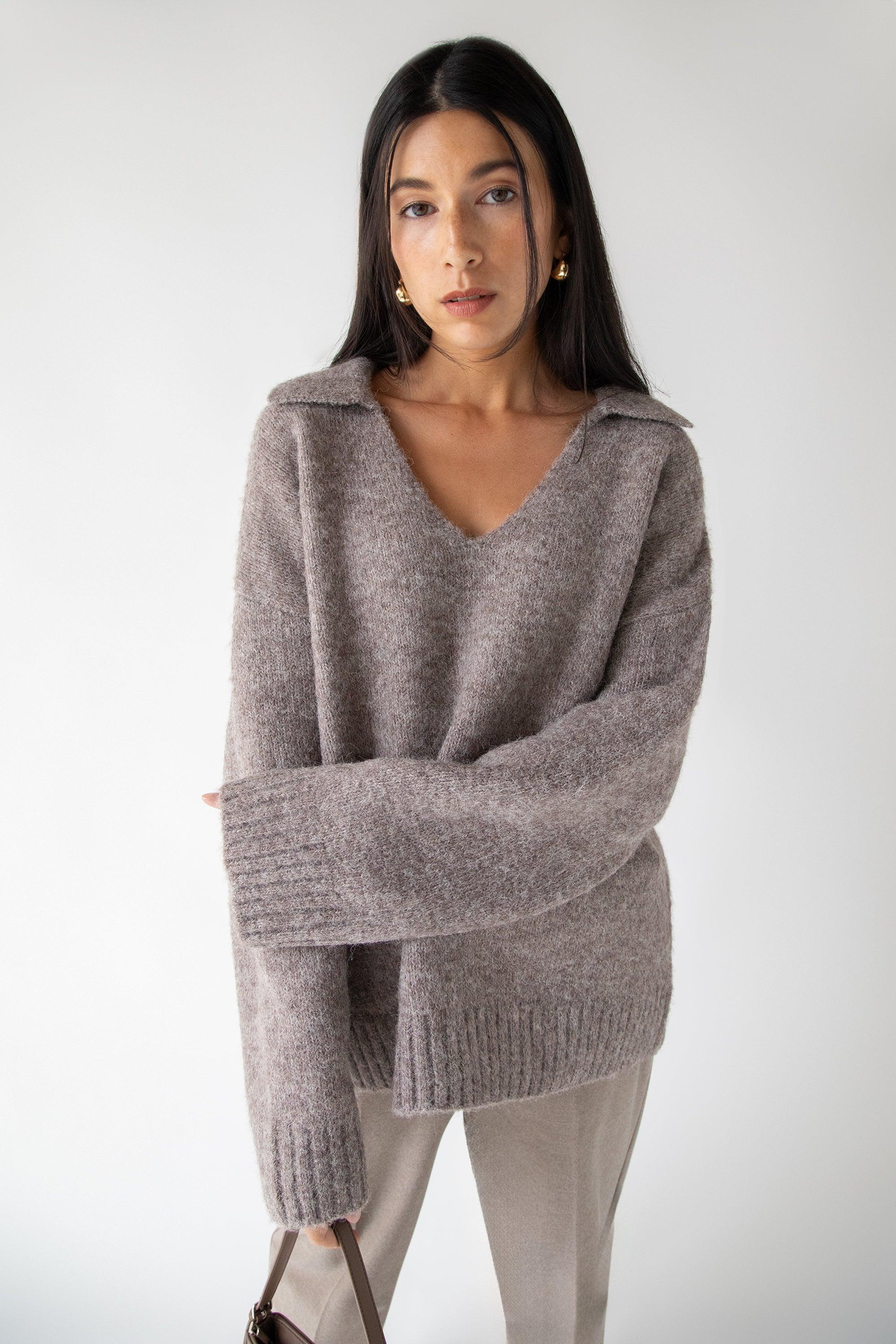 OVERSIZED COLLARED V-NECK SWEATER by OAK + FORT