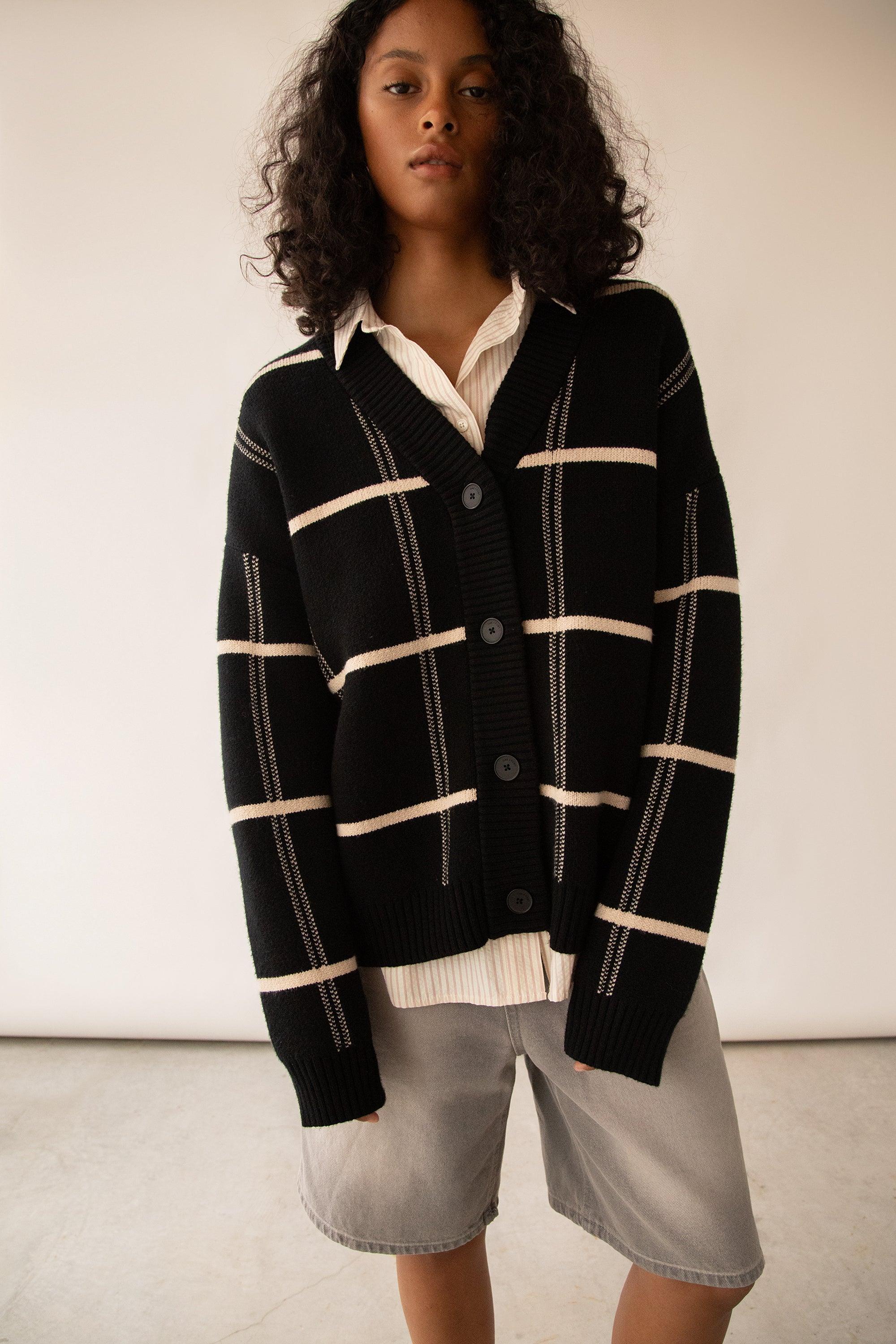 OVERSIZED GRID BUTTON FRONT CARDIGAN by OAK + FORT