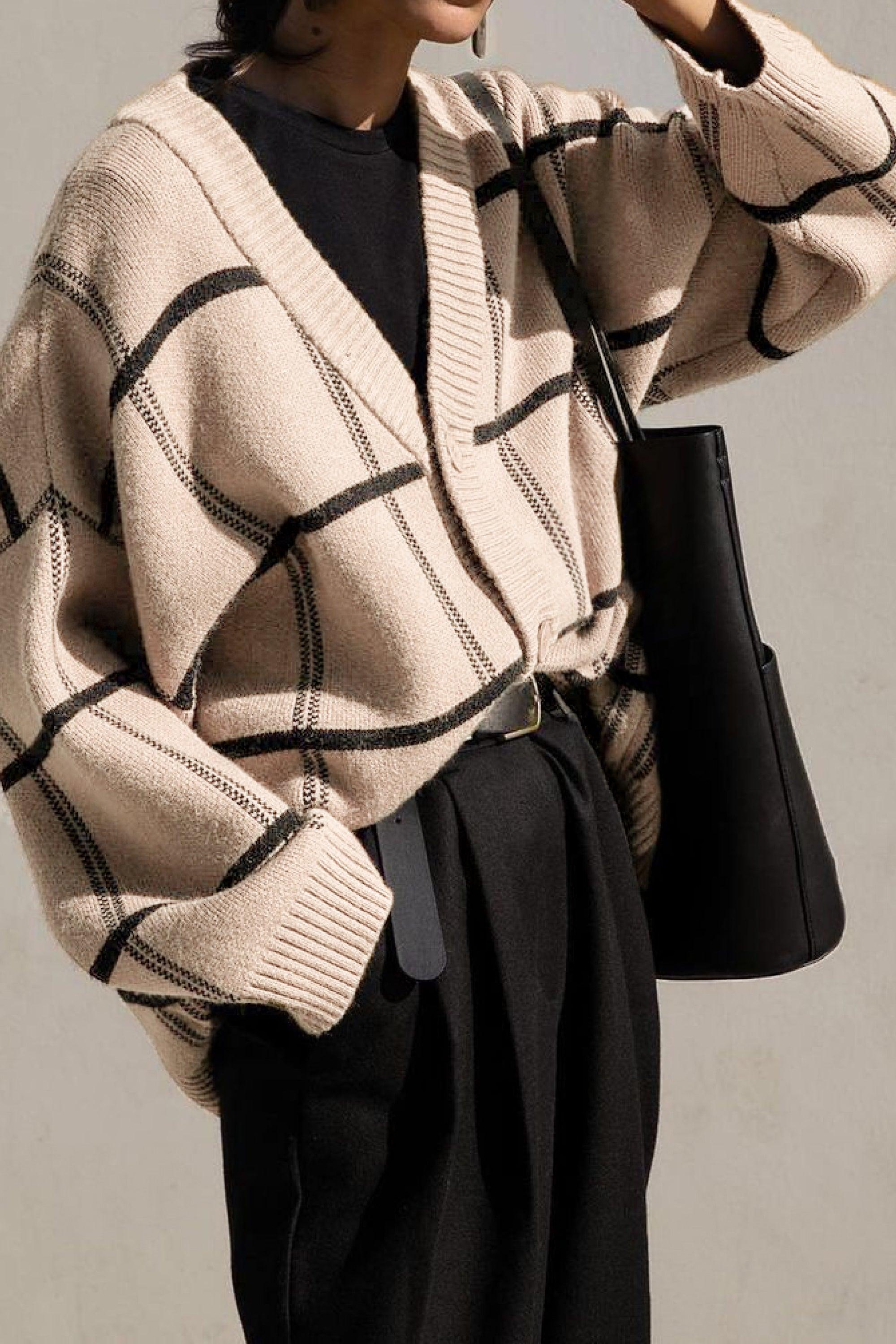 OVERSIZED GRID BUTTON FRONT CARDIGAN by OAK + FORT