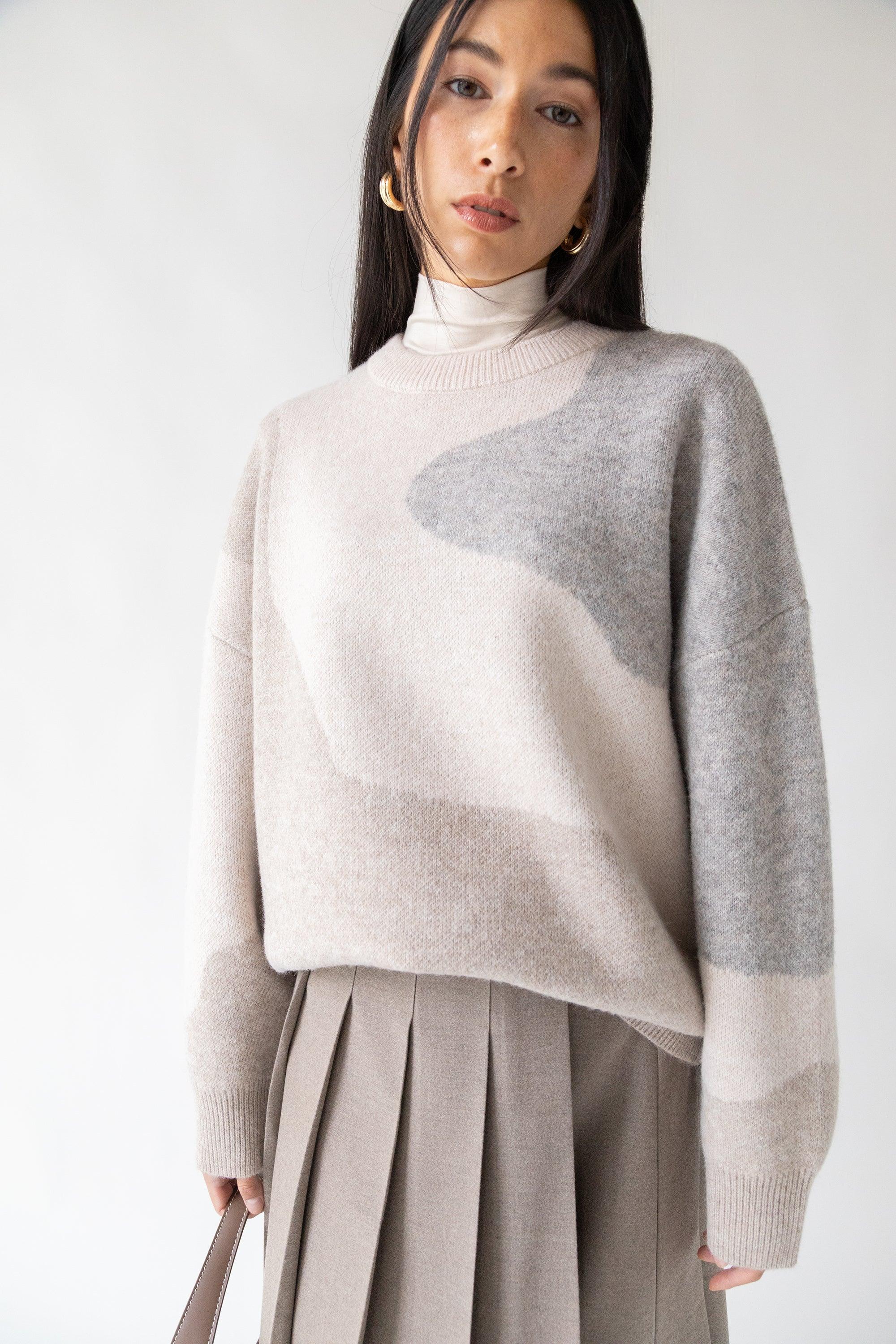 OVERSIZED INTARSIA KNIT CREWNECK SWEATER by OAK + FORT