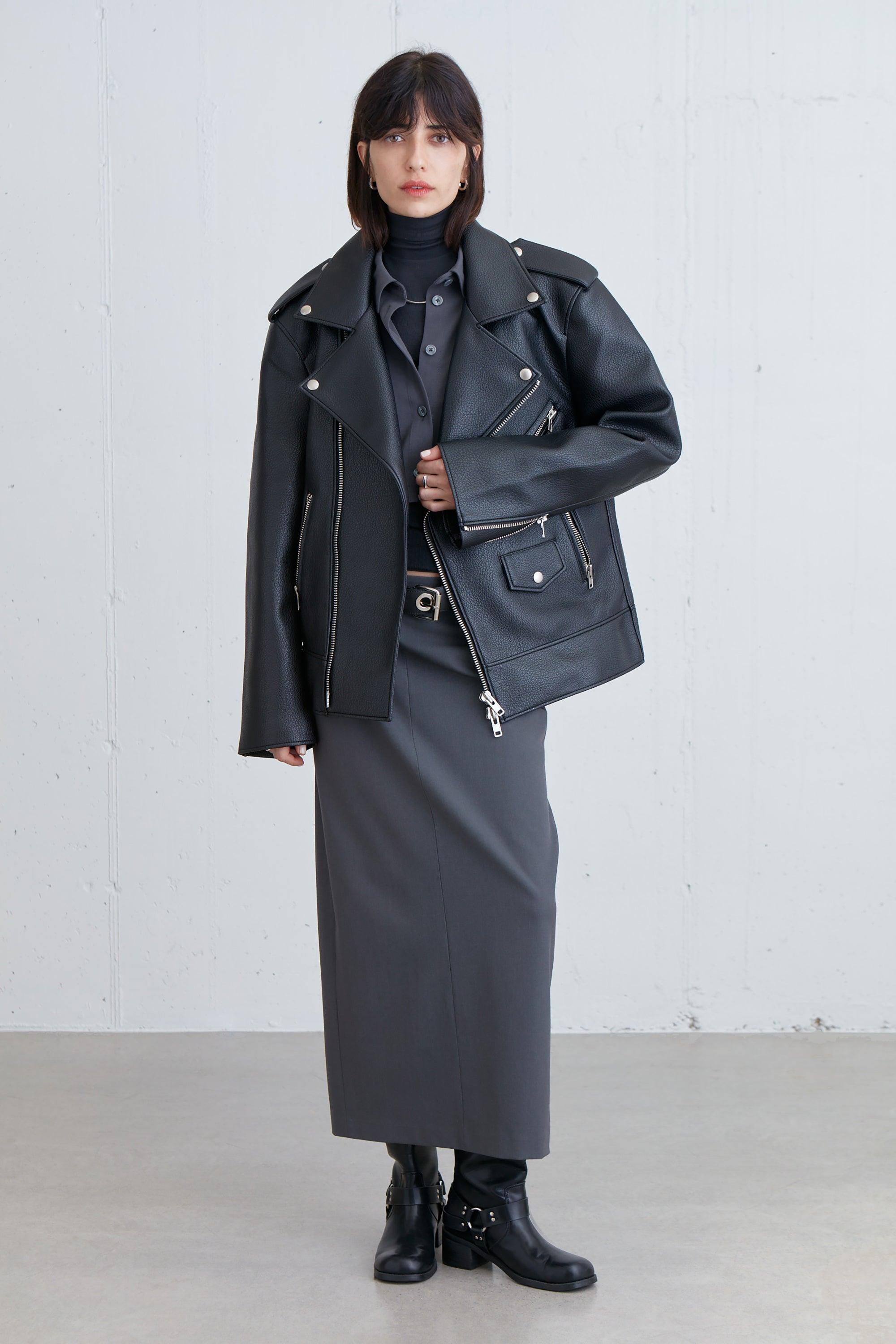 OVERSIZED VEGAN LEATHER BIKER JACKET by OAK + FORT