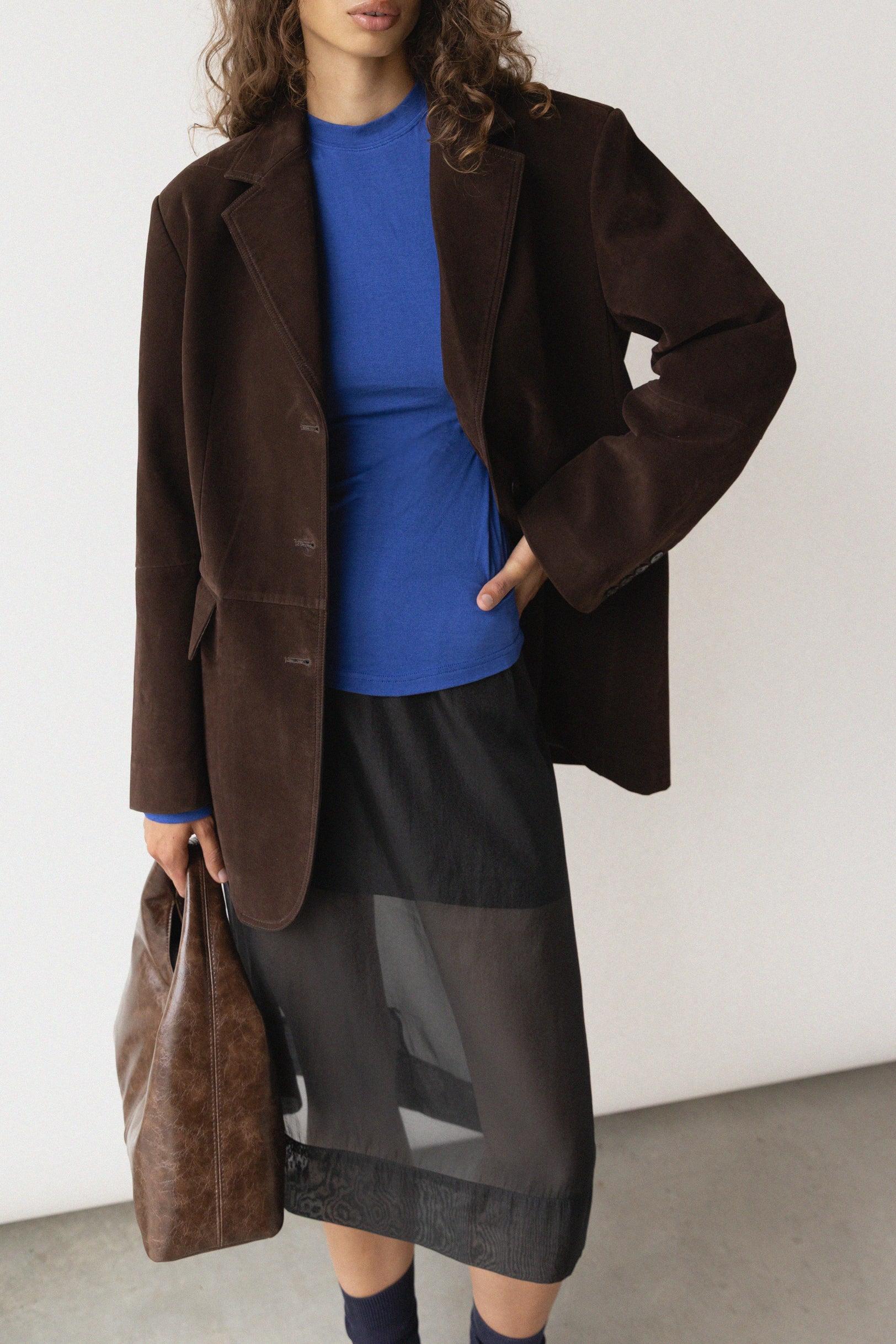 PANELED VEGAN SUEDE BLAZER by OAK + FORT