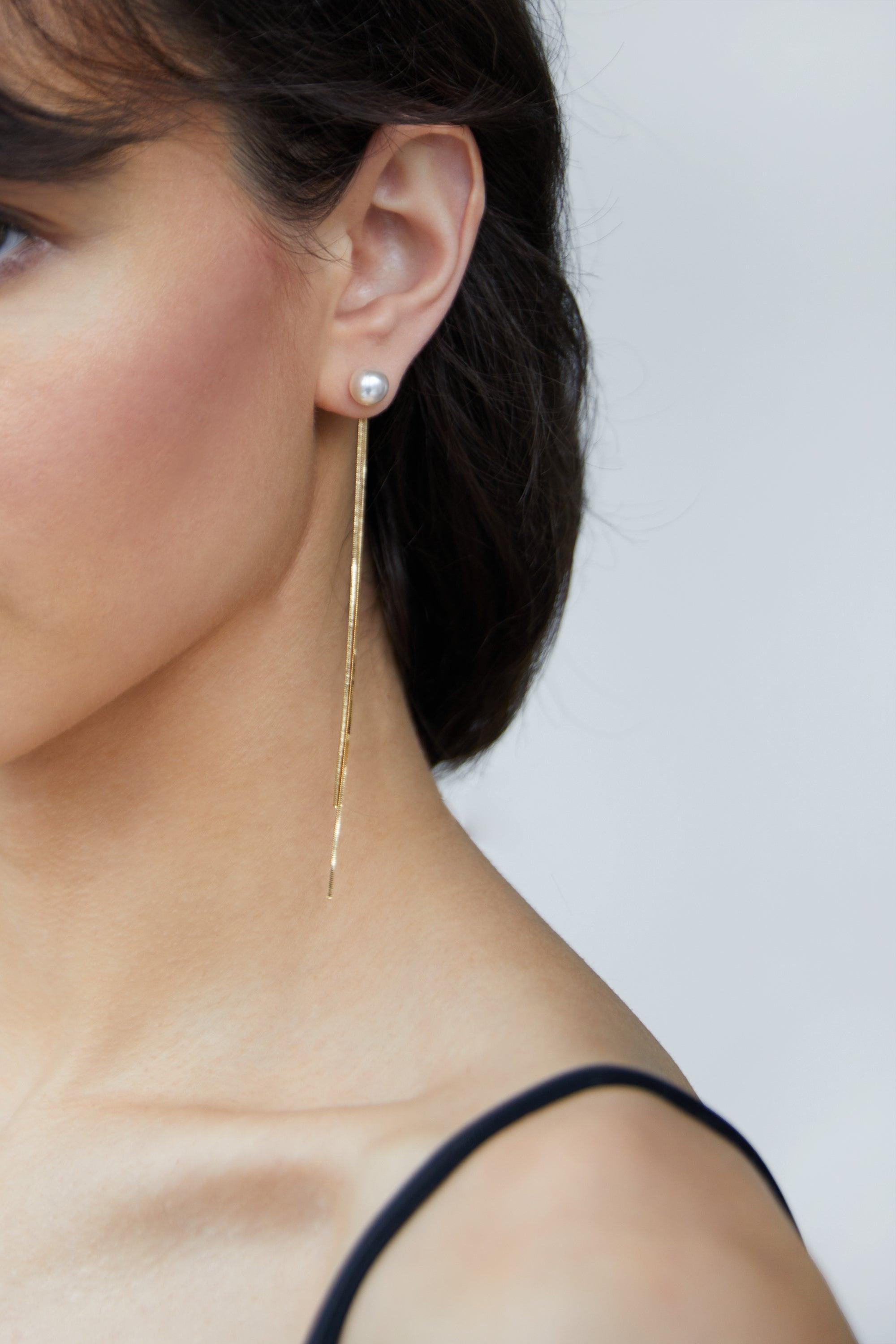 PEARL STUD WITH TWO CHAINS by OAK + FORT