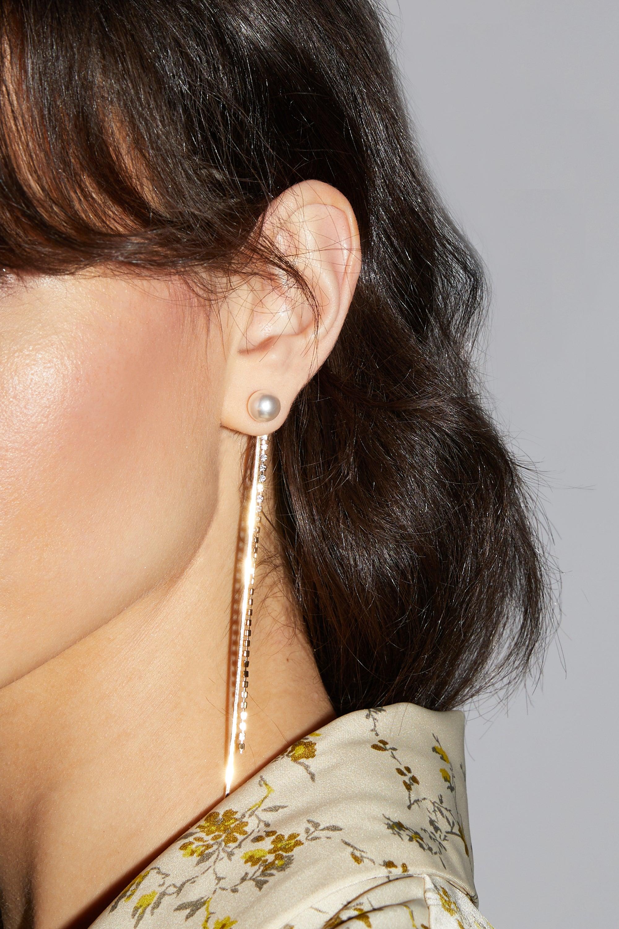 PEARL STUD WITH ZIRCONIA CHAIN by OAK + FORT
