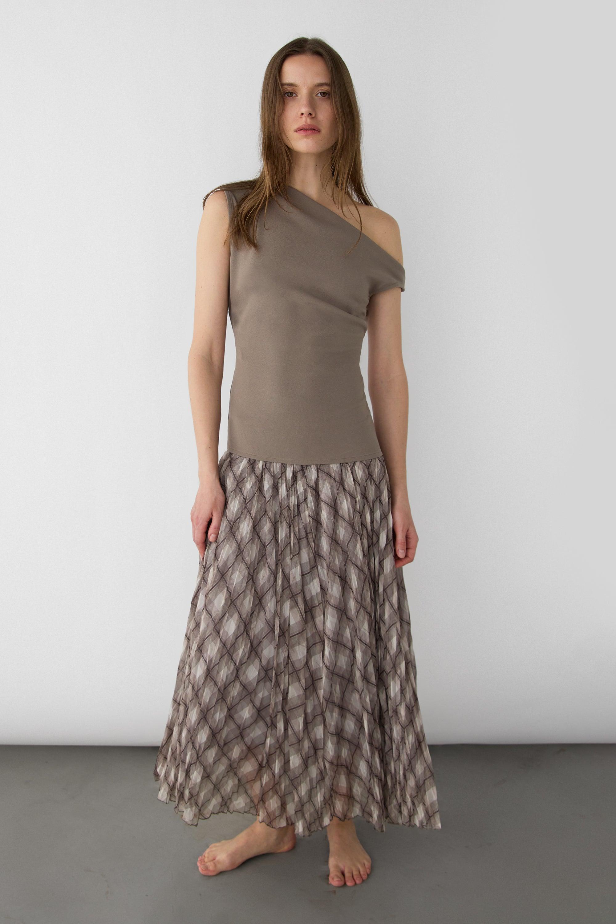 PLAID PLEATED MAXI SKIRT by OAK + FORT