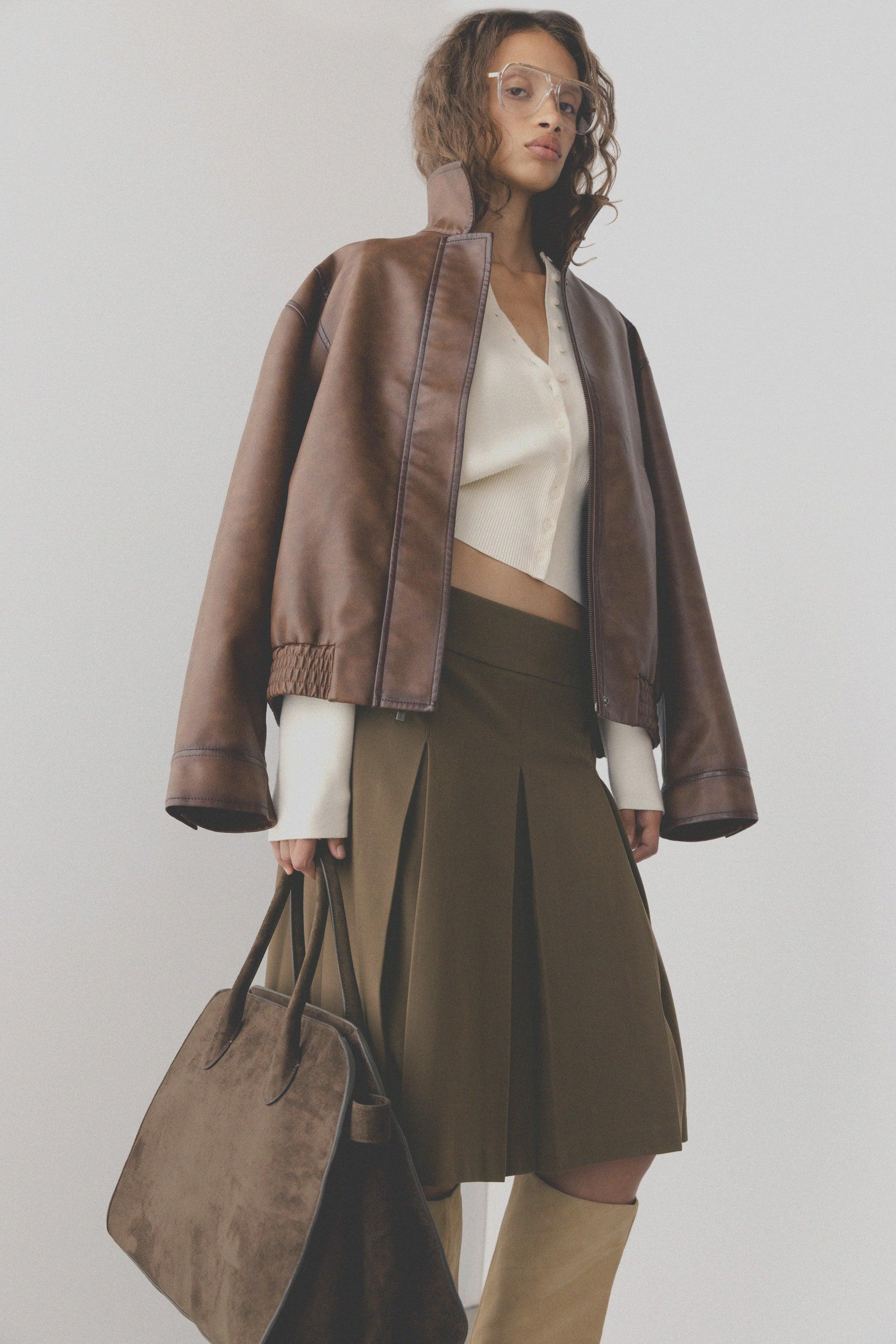 PLEATED MIDI A-LINE SKIRT by OAK + FORT