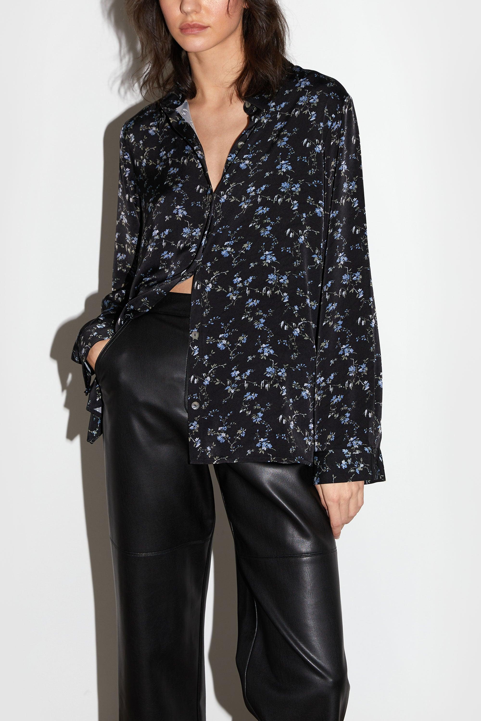 PRINTED SATIN BUTTON-UP BLOUSE by OAK + FORT