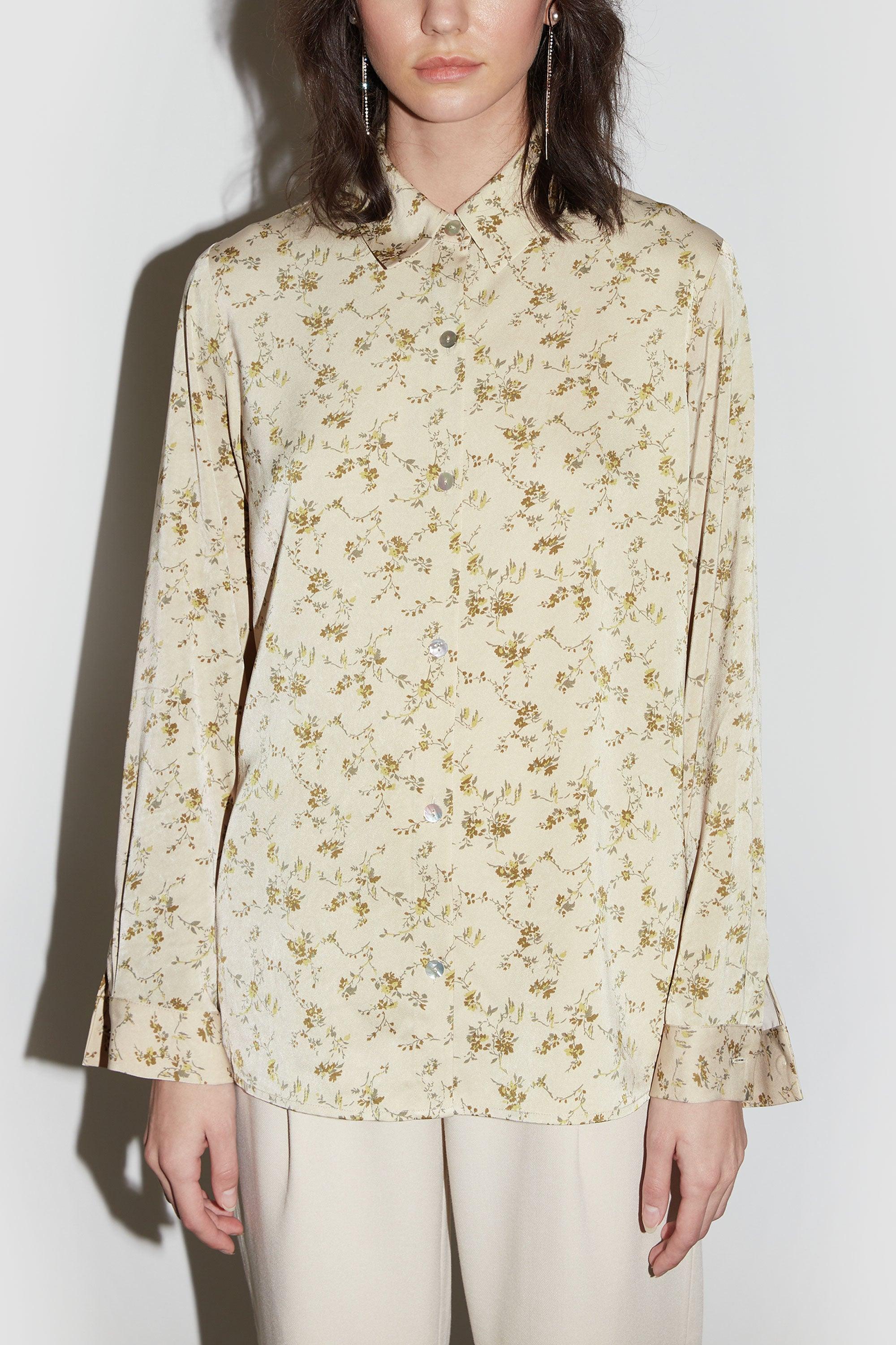 PRINTED SATIN BUTTON-UP BLOUSE by OAK + FORT
