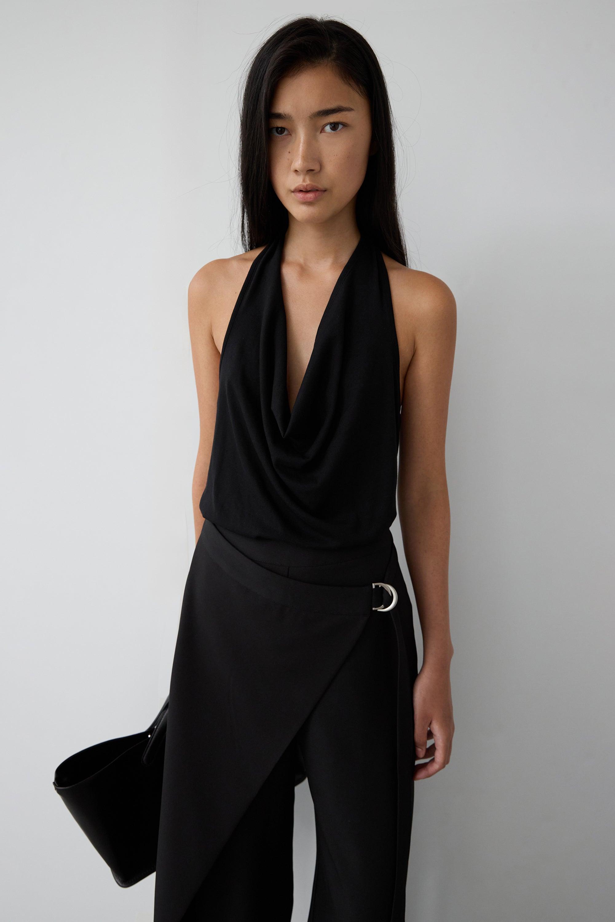 RAYON BLEND TIE NECK HALTER TOP by OAK + FORT