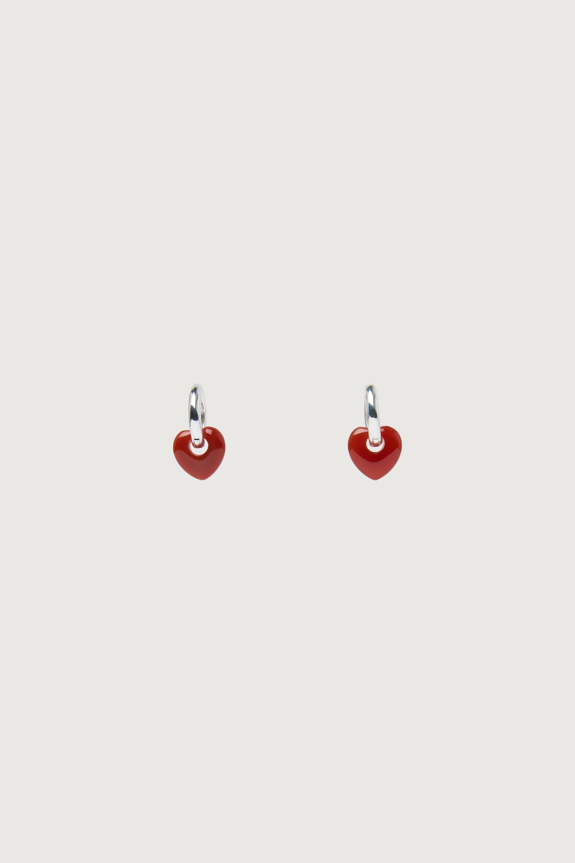 RED AGATE HEART PENDANT HOOP EARRINGS by OAK + FORT
