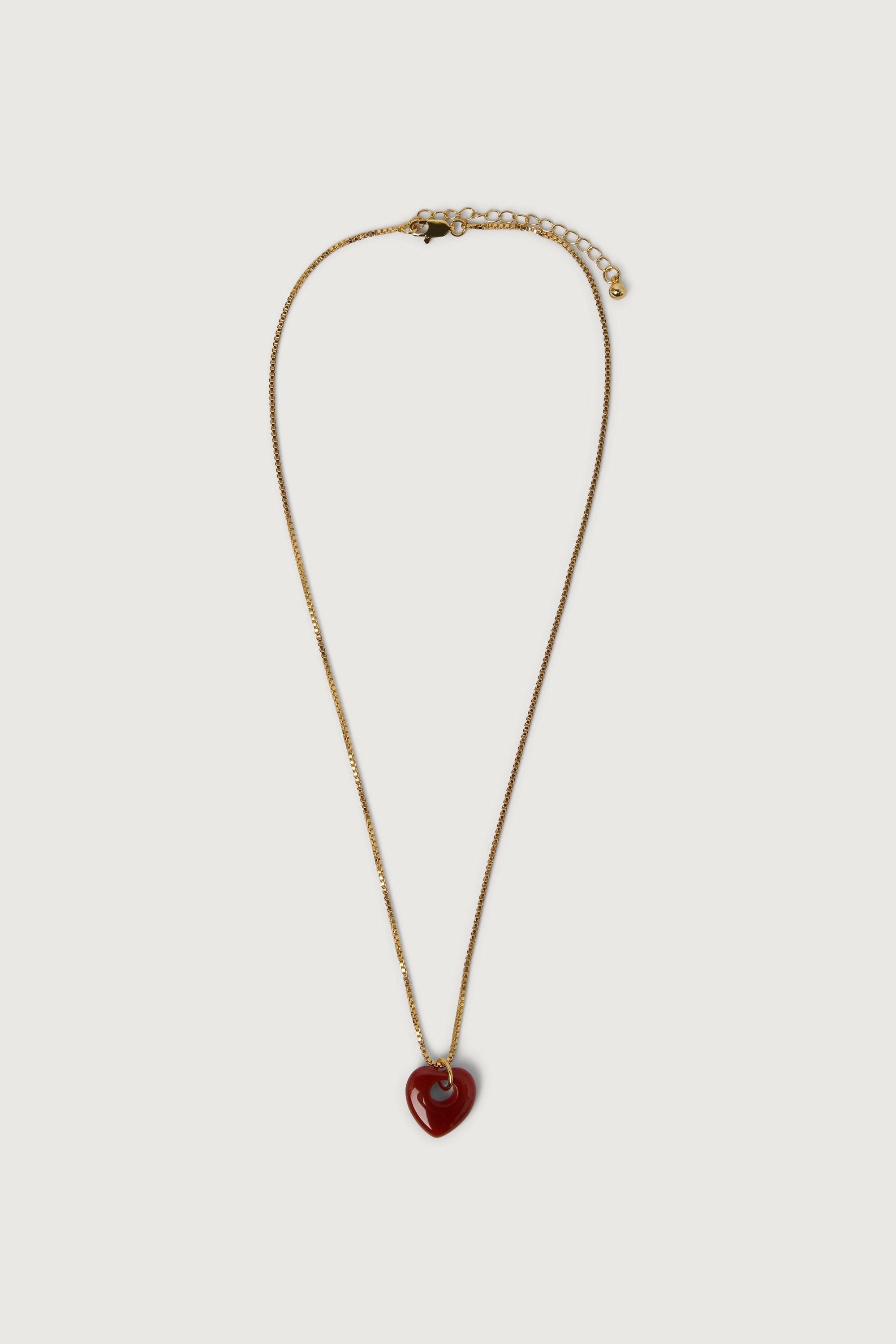 RED AGATE HEART PENDANT NECKLACE by OAK + FORT