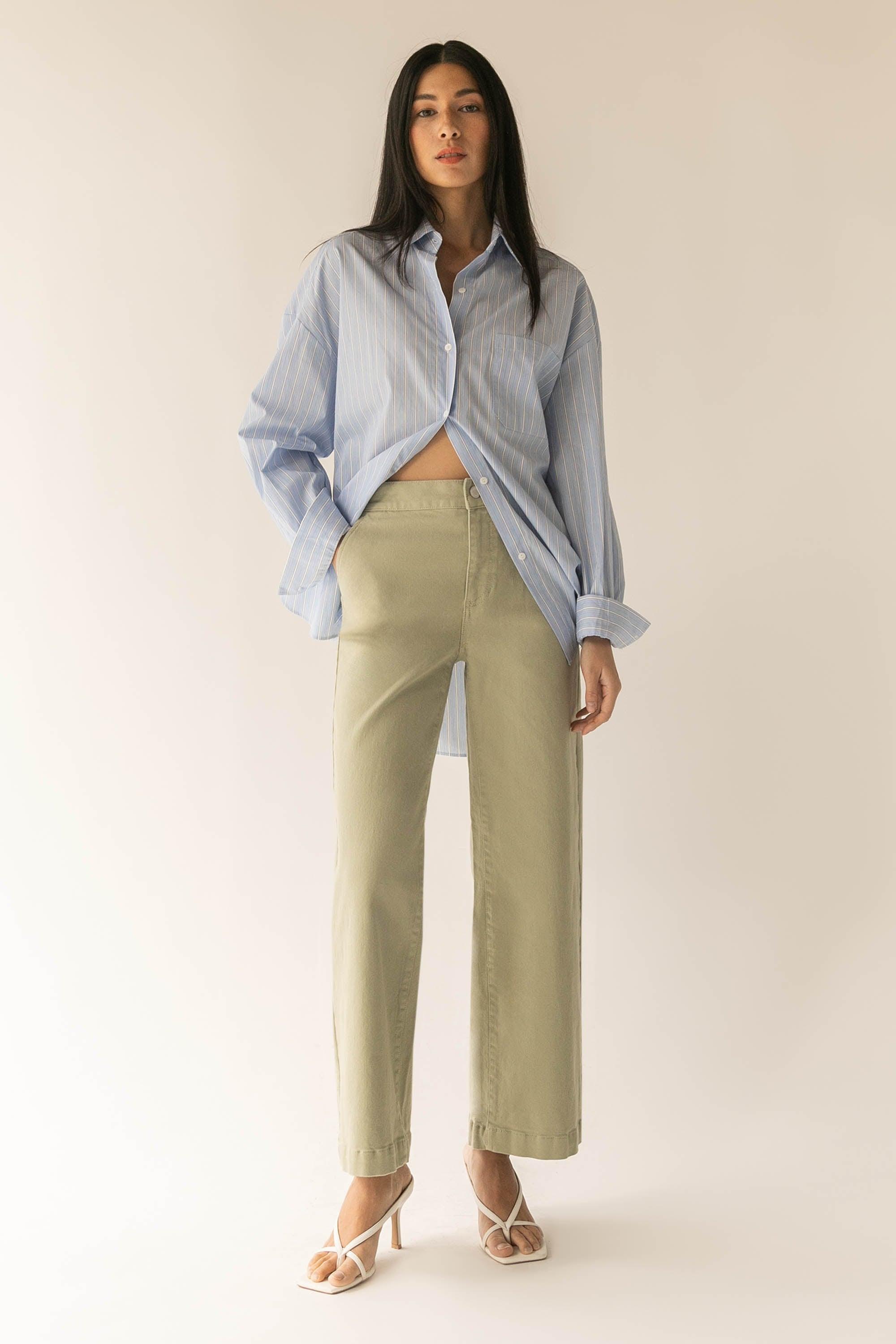 REGULAR LENGTH TWILL WIDE LEG PANT by OAK + FORT