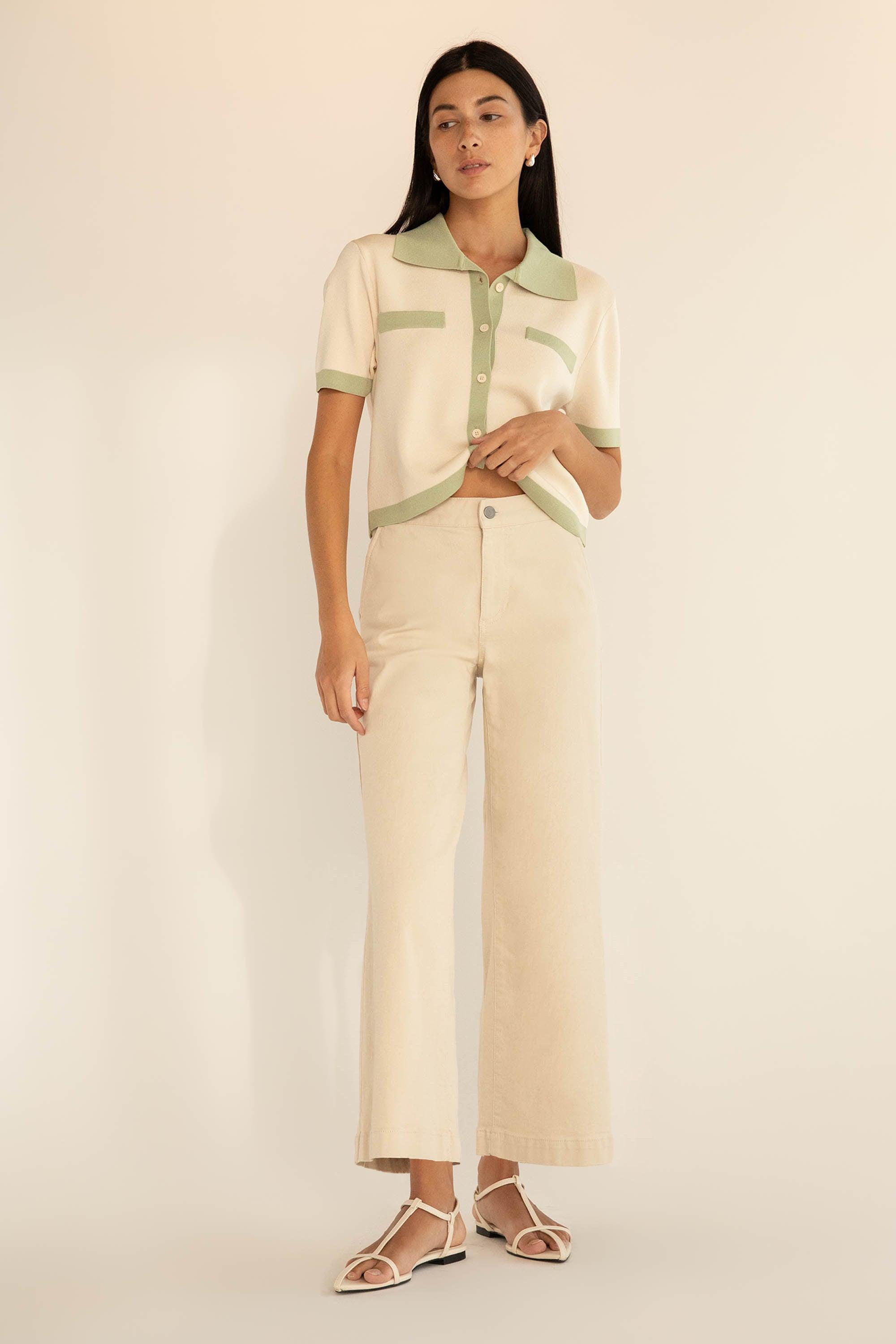 REGULAR LENGTH TWILL WIDE LEG PANT by OAK + FORT