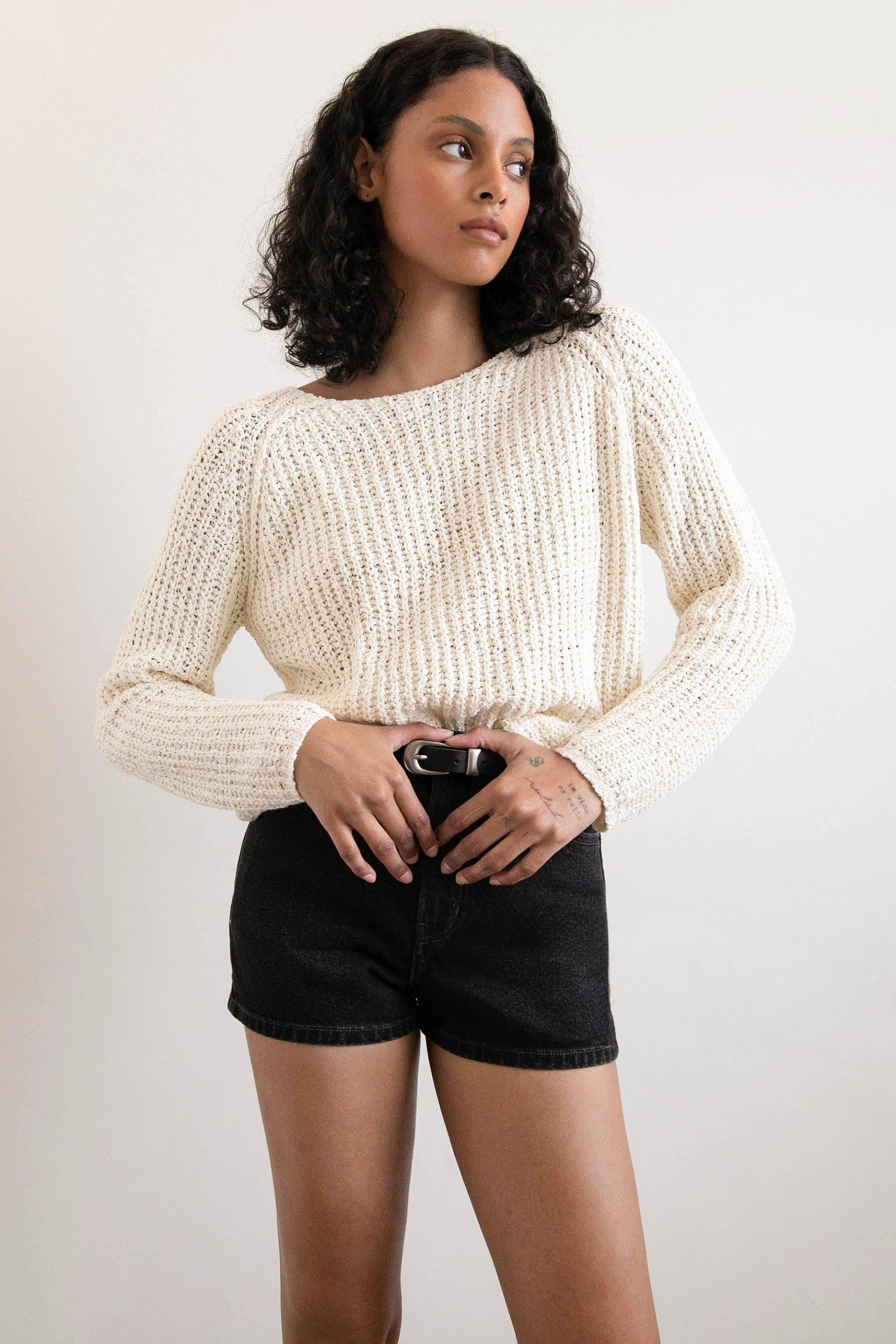 RELAXED FIT CROCHET SWEATER by OAK + FORT