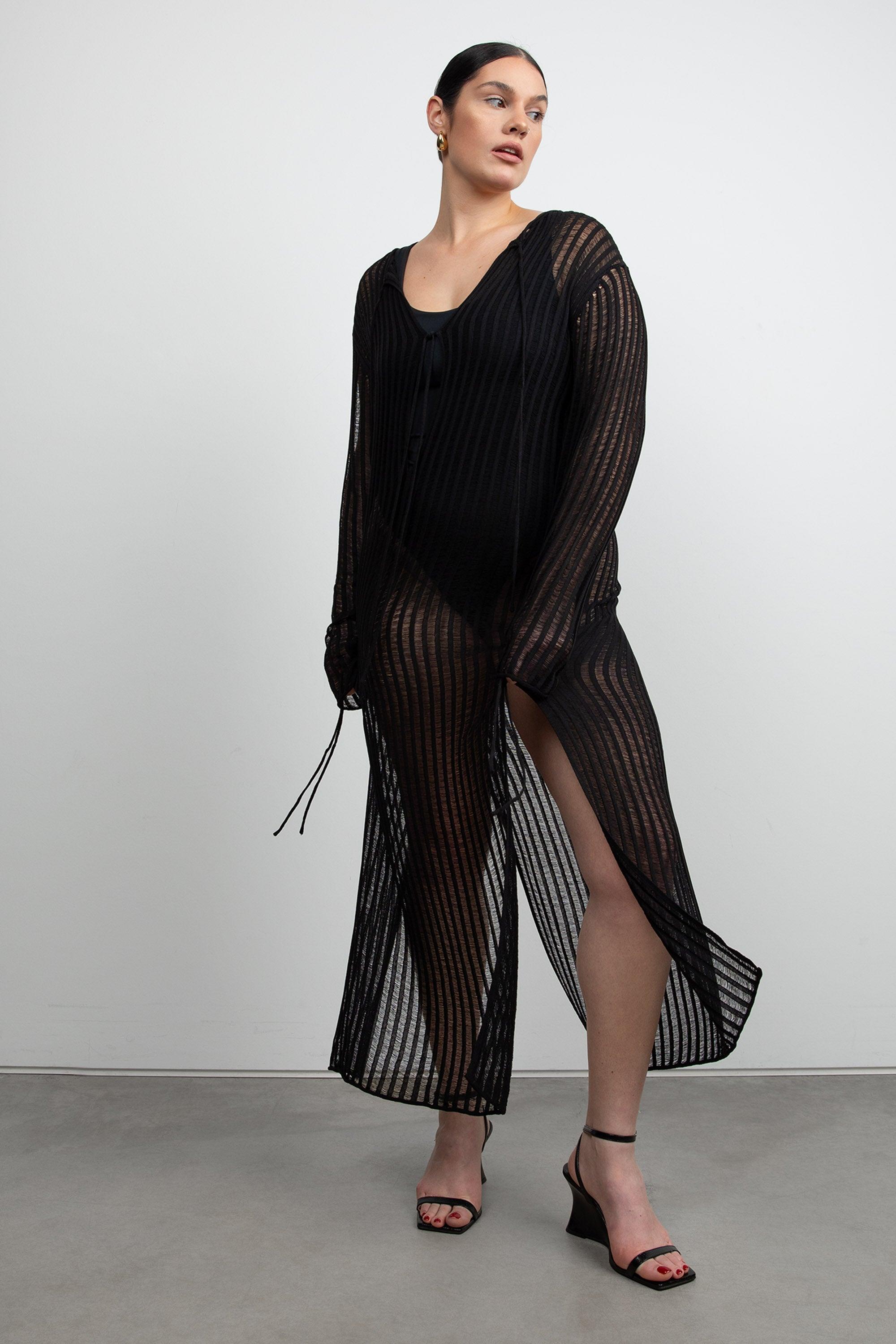 REVERSIBLE SHEER RIB-KNIT DRESS SWIM COVERUP by OAK + FORT