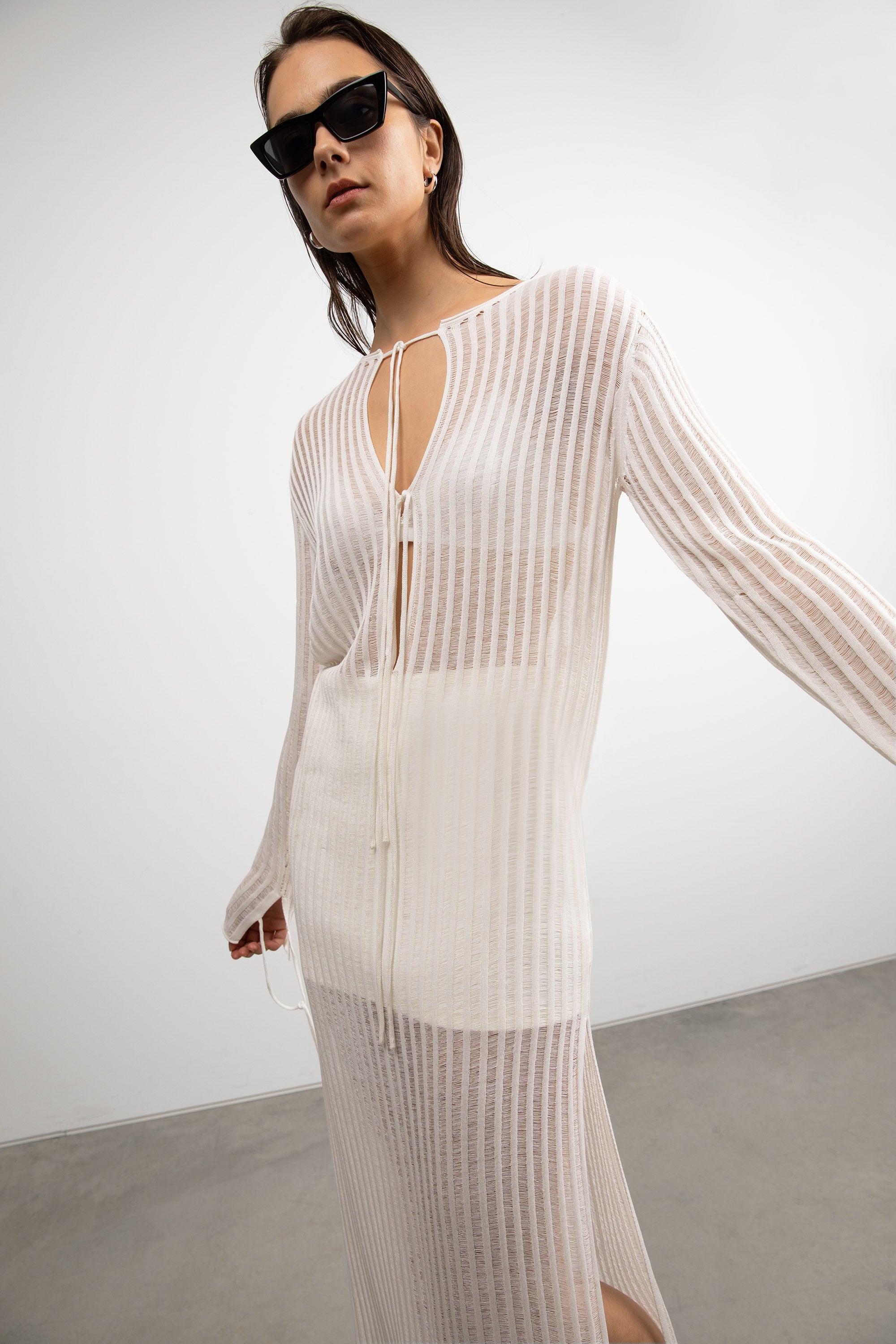 REVERSIBLE SHEER RIB-KNIT DRESS SWIM COVERUP by OAK + FORT