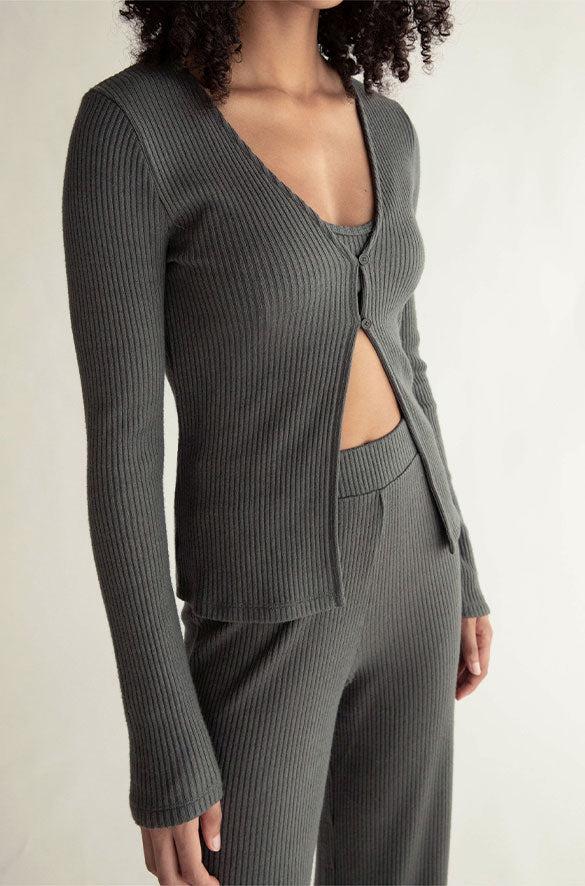 RIB-KNIT OPEN FRONT TOP by OAK + FORT